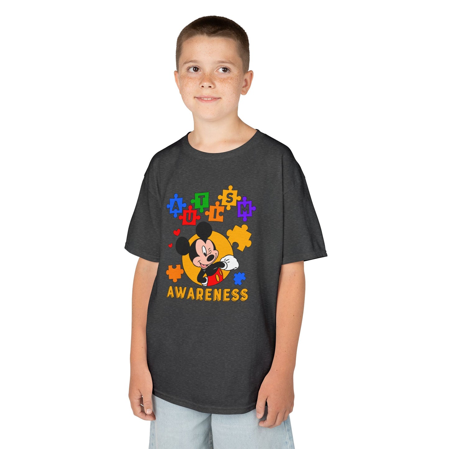 Autism Awareness Kids Tee — Colorful Puzzle Heart Design