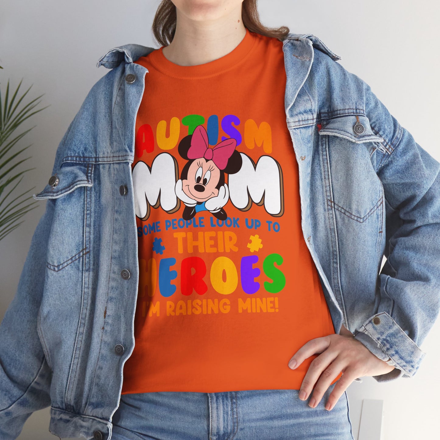 Autism Mom T-Shirt — "Some People Look Up To Their Heroes, I'm Raising Mine" — Colorful Awareness Tee