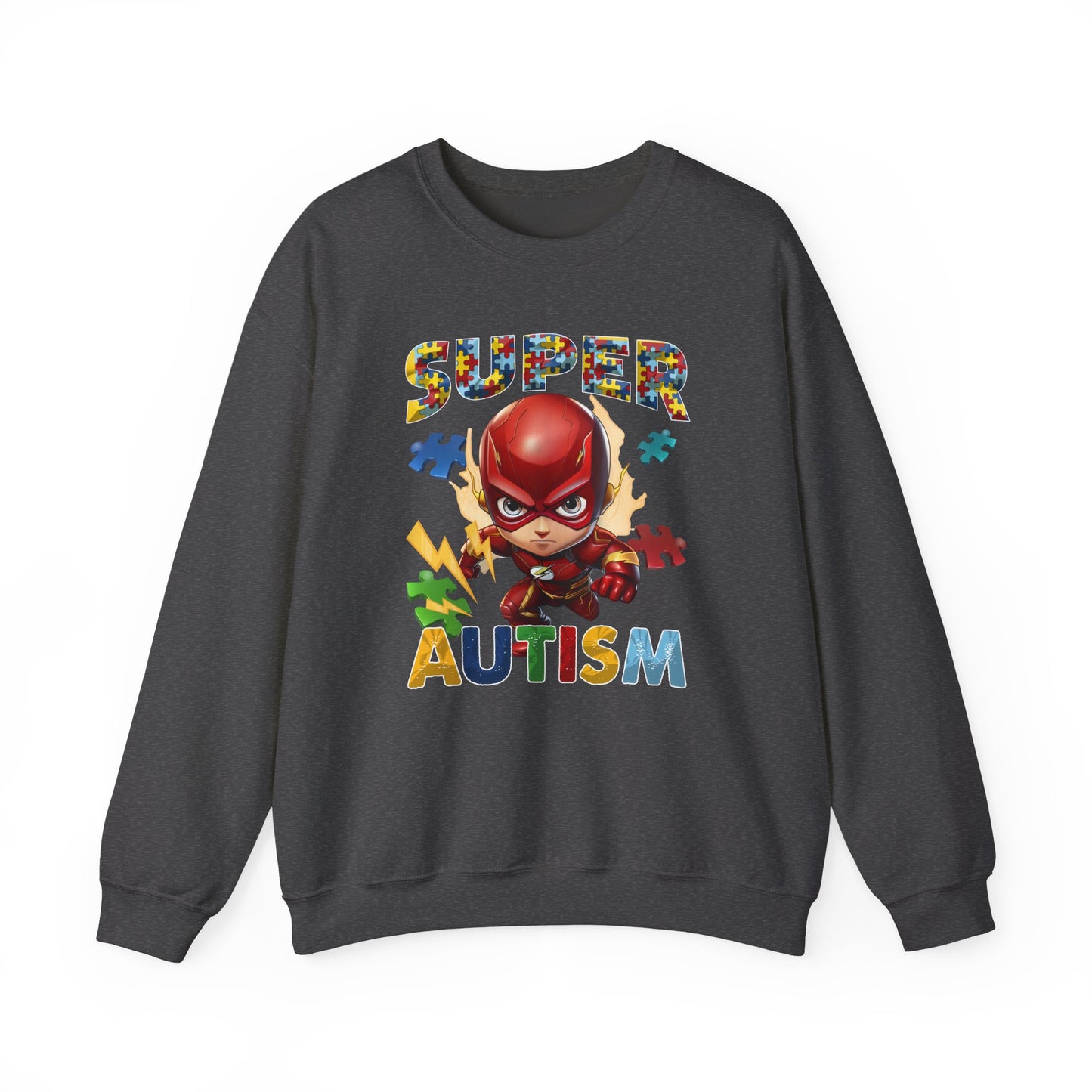 Autism Superhero Sweatshirt — Colorful Puzzle Piece Awareness Crewneck