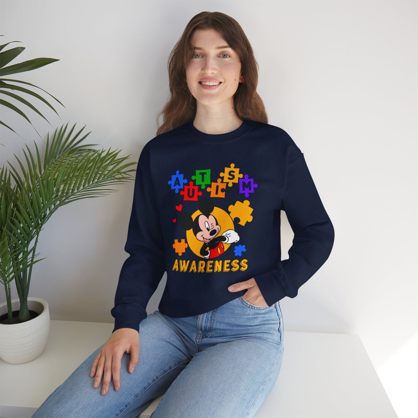 Autism Awareness Crewneck Sweatshirt — Puzzle Heart Character Design