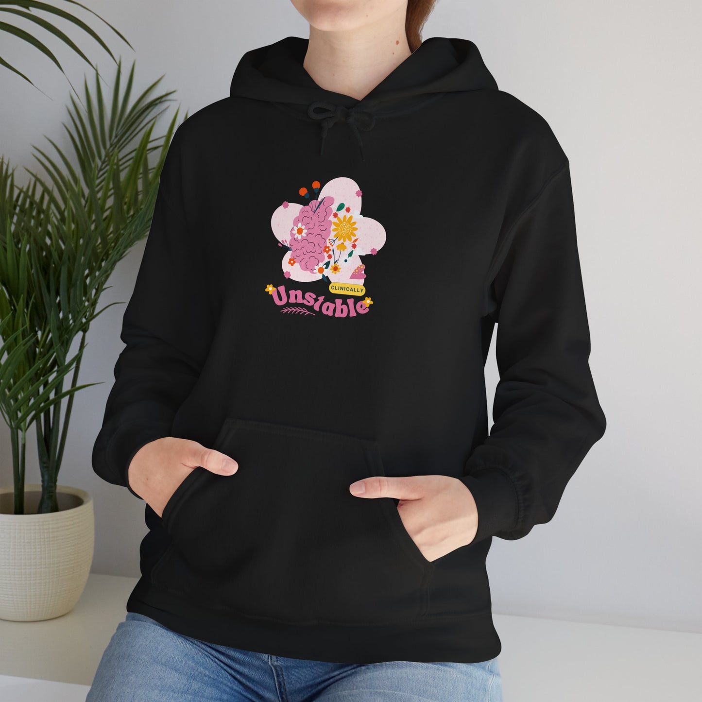 Unstable Cute Pastel Character Hoodie — Kawaii Pink Floral Graphic Sweatshirt