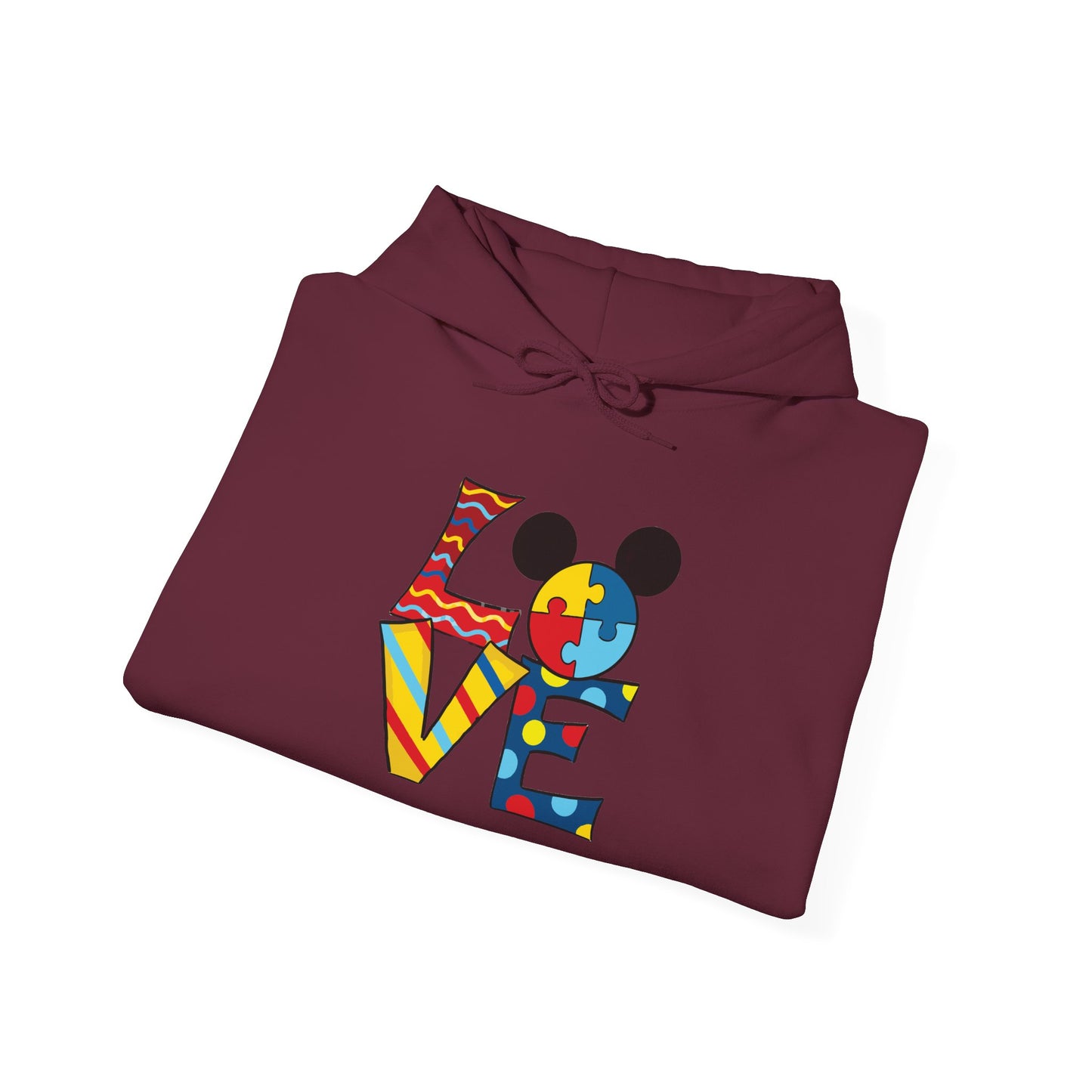 Love Puzzle Character Hoodie — Colorful Autism Awareness Sweatshirt