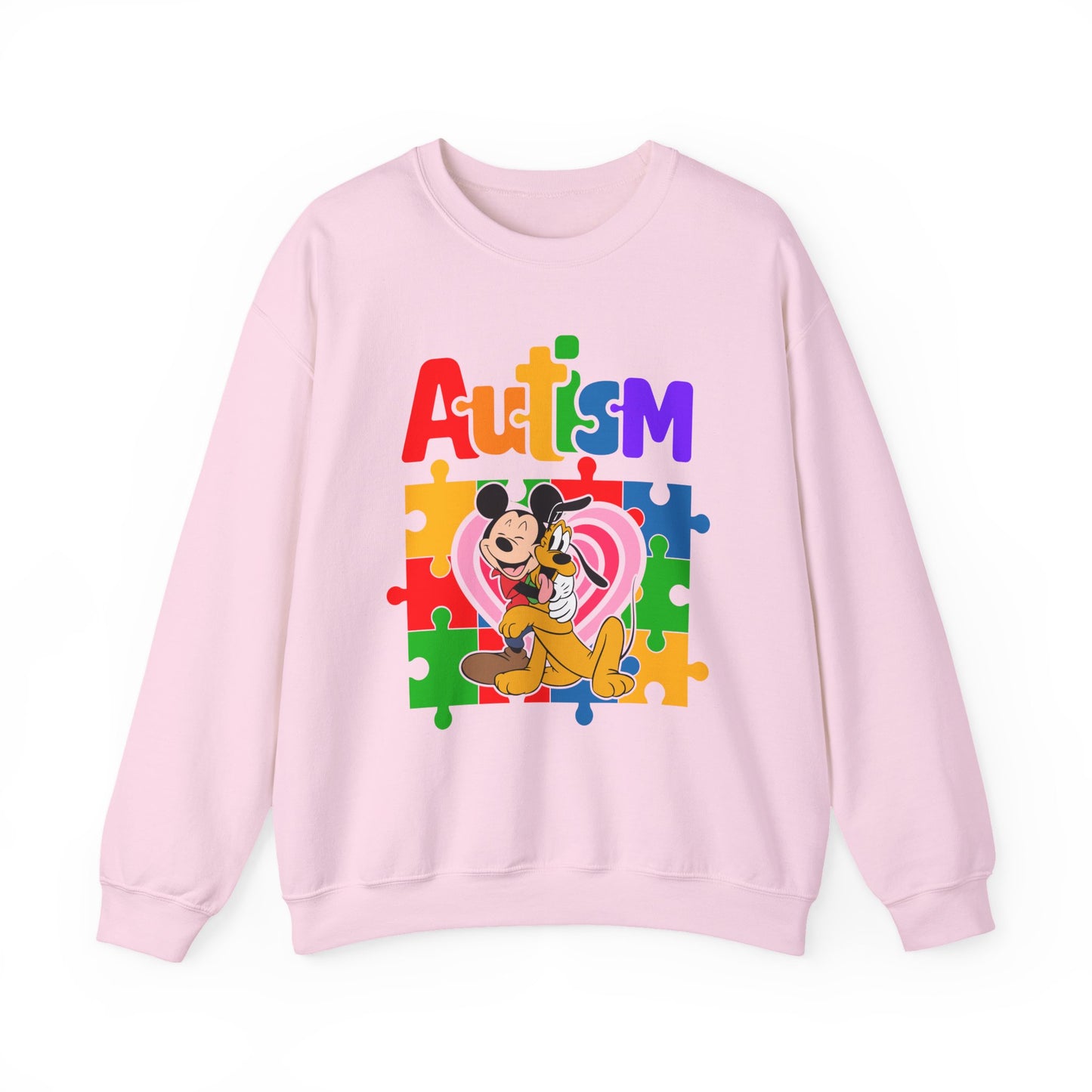 Autism Puzzle Heart Crewneck Sweatshirt — Support Awareness Graphic Sweatshirt