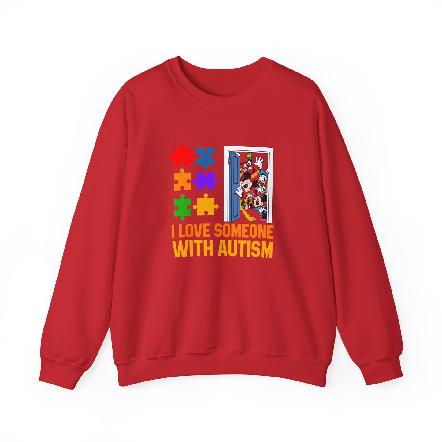 Autism Awareness Crewneck Sweatshirt — "I Love Someone With Autism" Puzzle Heart Design