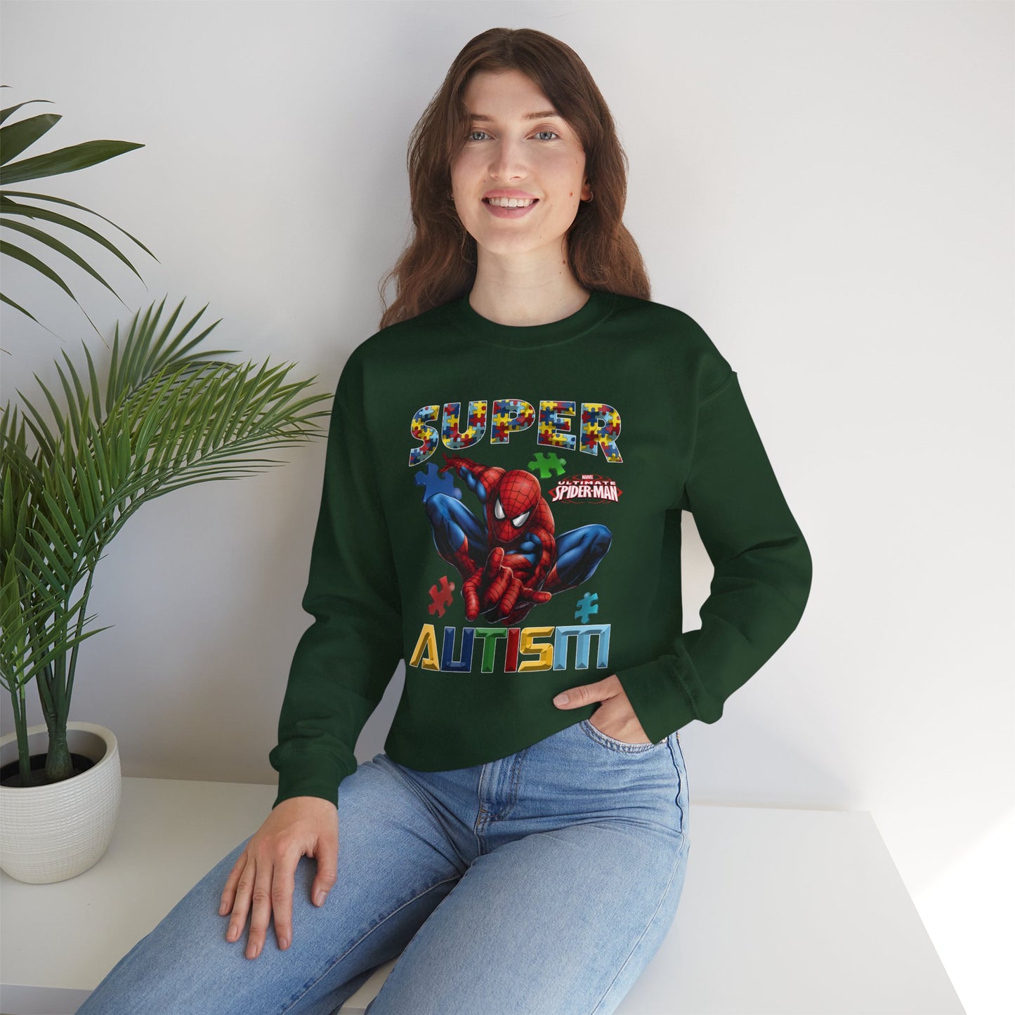Autism Awareness Sweatshirt — "Super Autism" Puzzle-Logo Crewneck