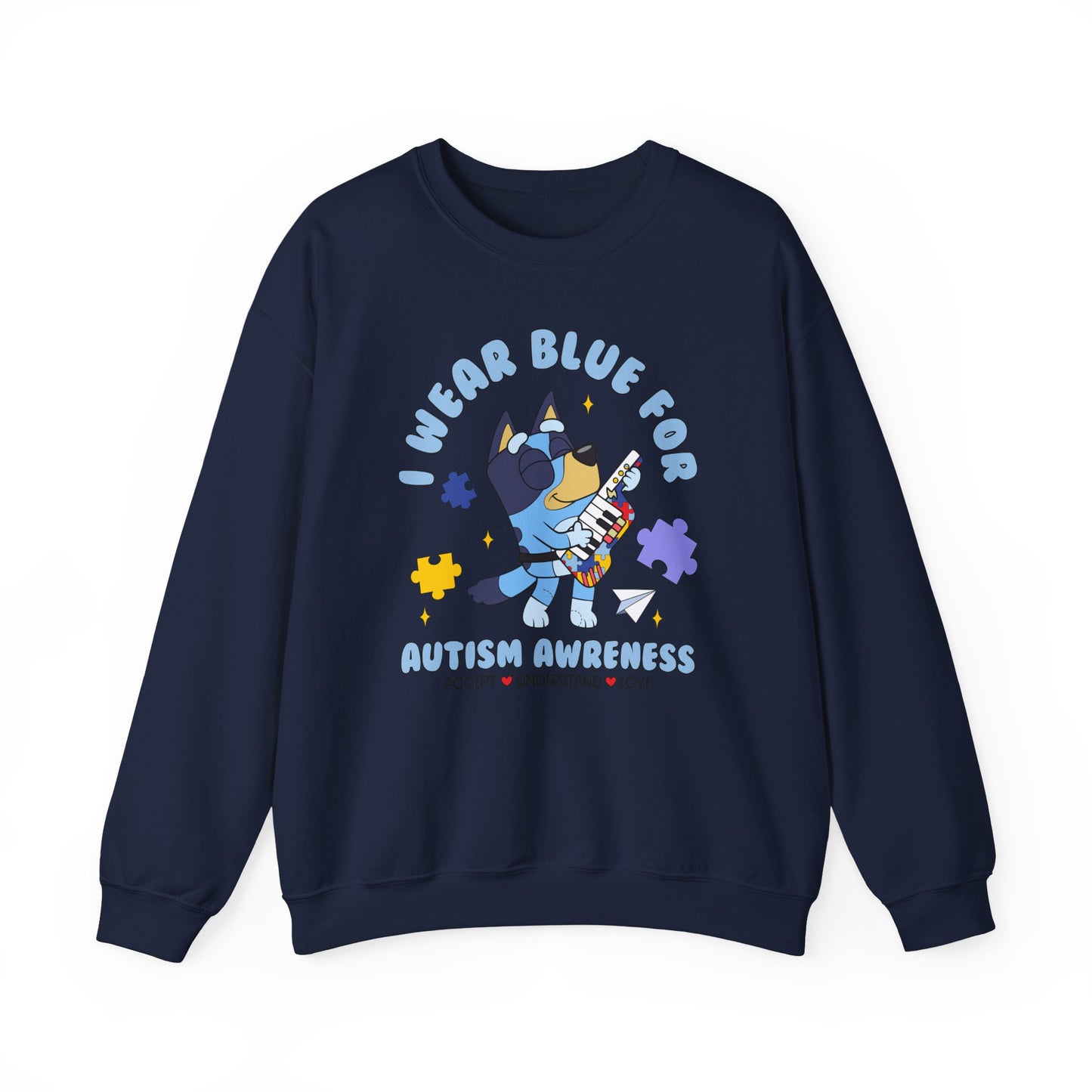Autism Awareness Crewneck — "I Wear Blue for Autism Awareness" Sweatshirt
