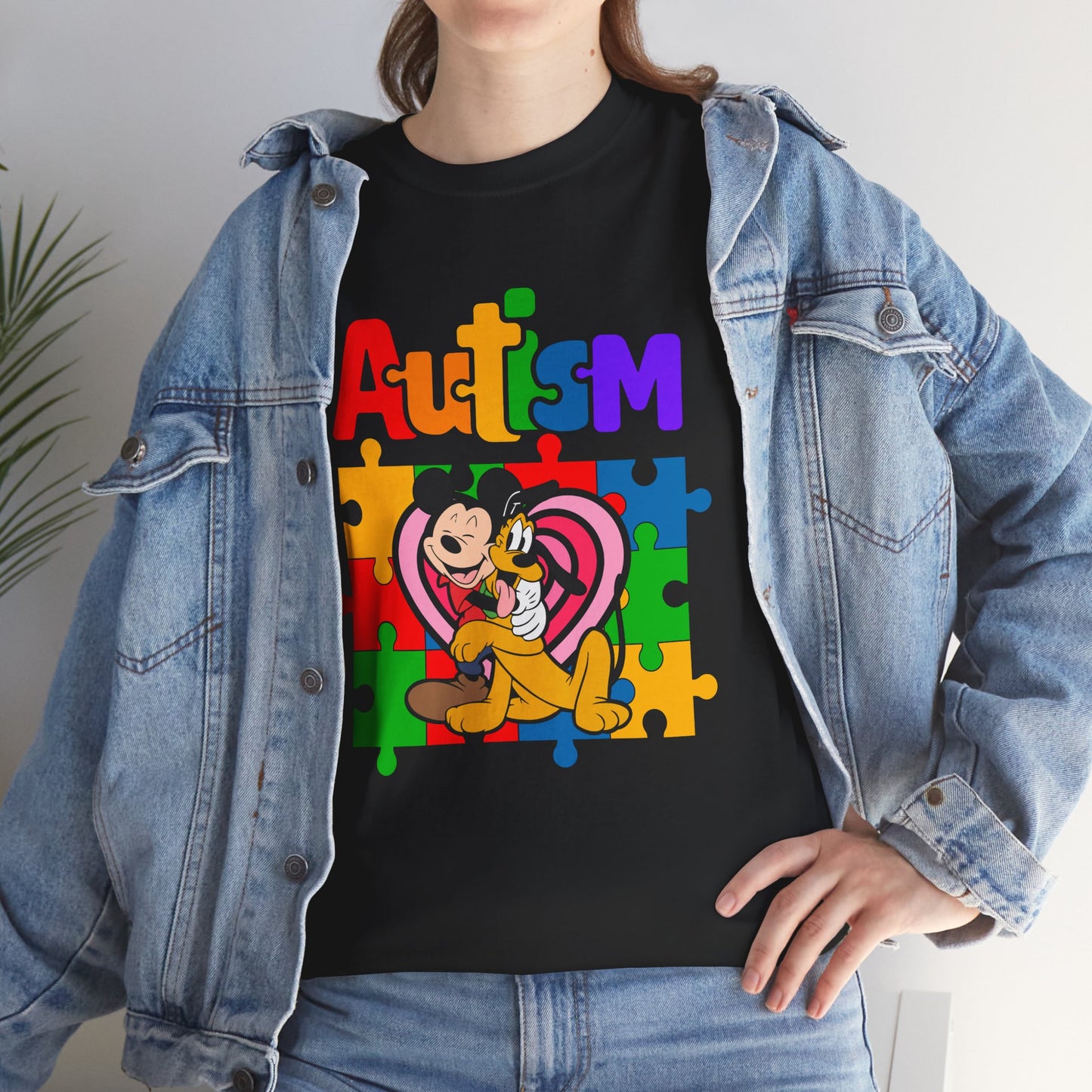 Autism Awareness Puzzle Heart T-Shirt — Colorful Mickey Support Tee