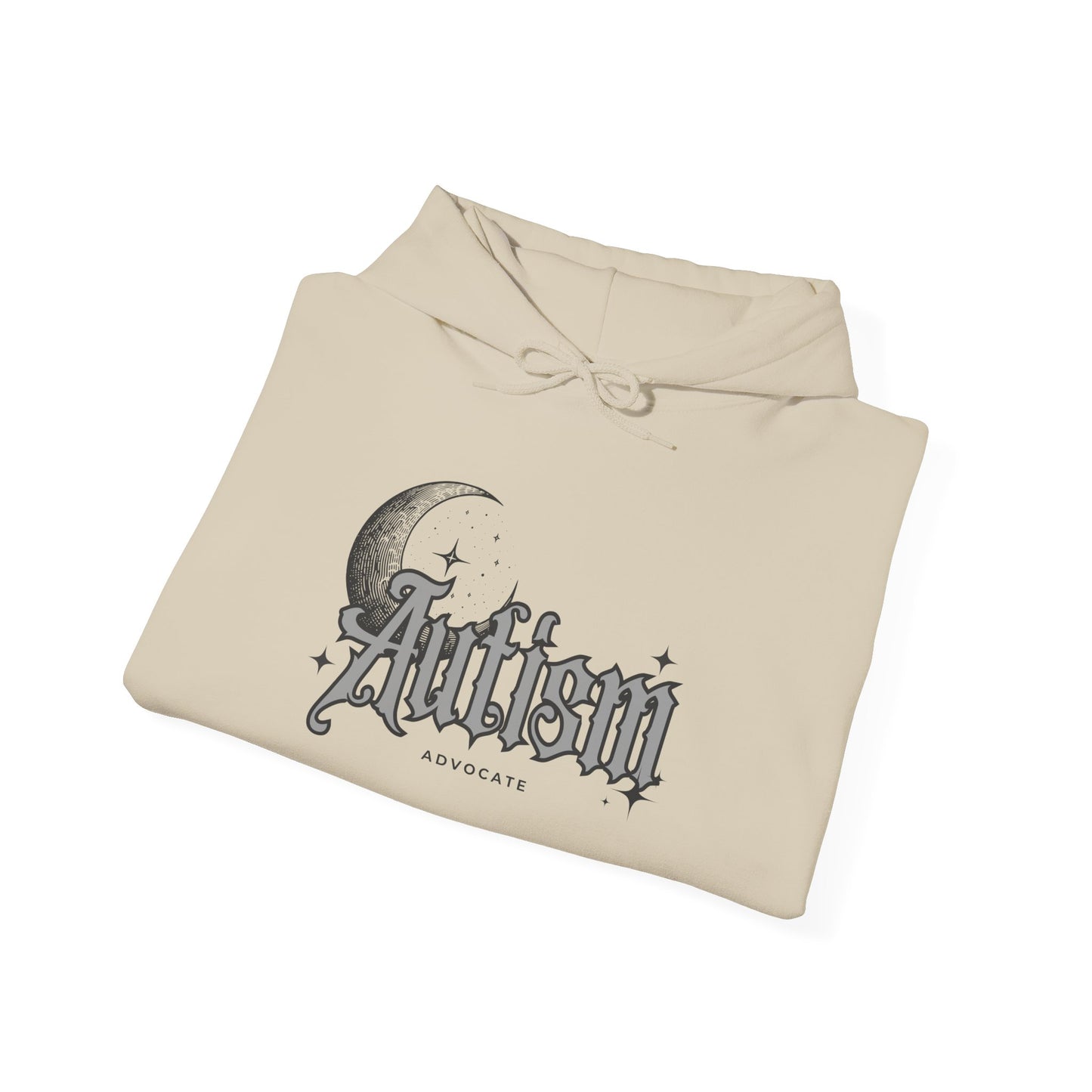 Autism Moon Hoodie — Gothic Script Awareness Sweatshirt