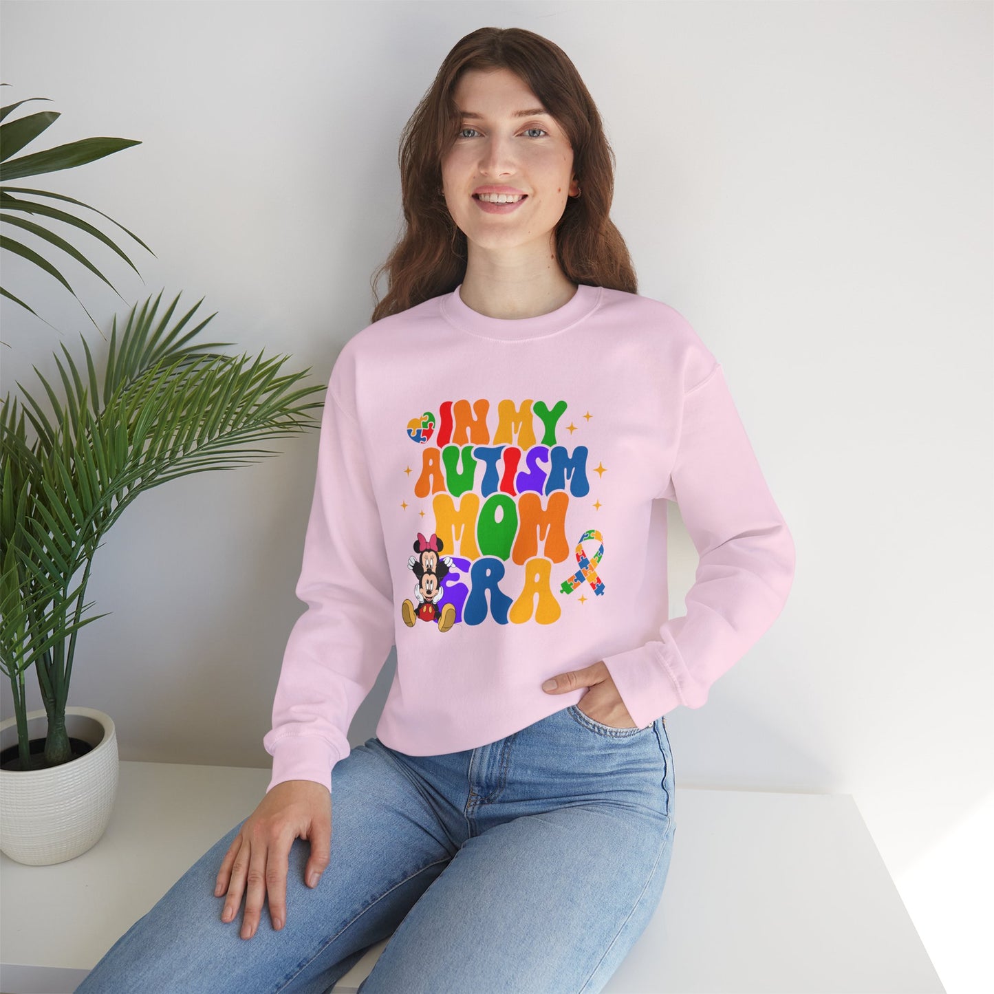 Autism Mom Crewneck Sweatshirt – Colorful Puzzle Ribbon Awareness Pullover