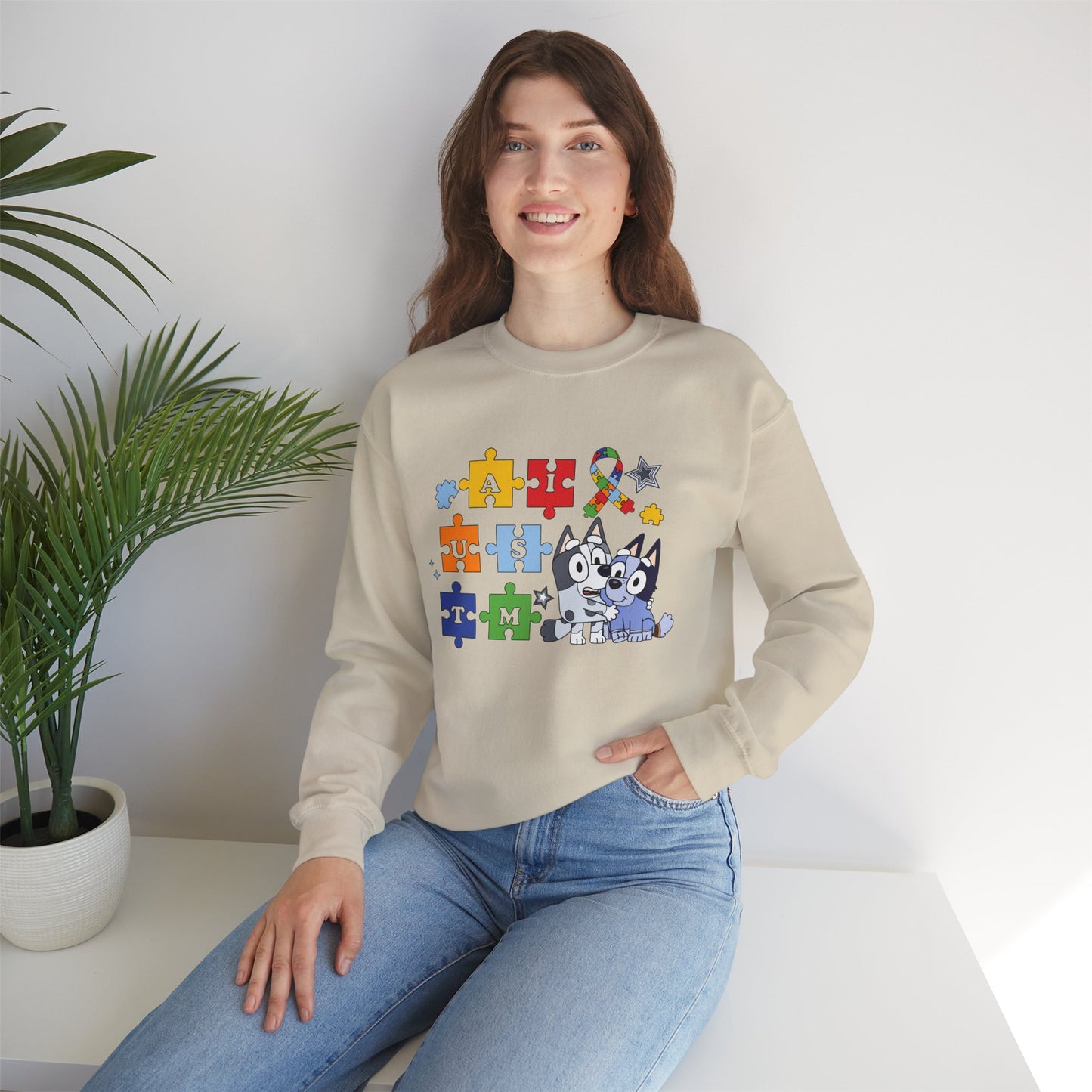 Autism Puzzle Paw Crewneck Sweatshirt — Bluey-Inspired Support Tee