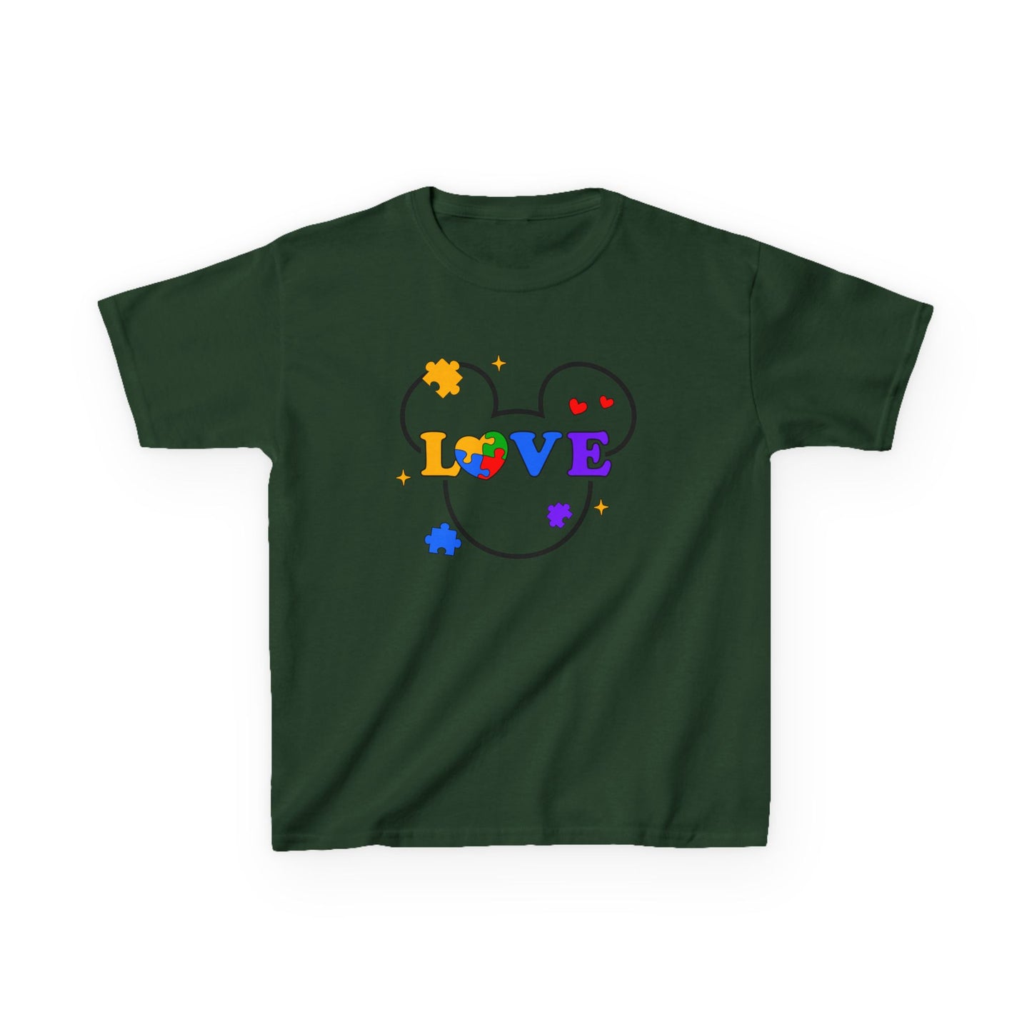 Kids Tee — Colorful Puzzle Heart "LOVE" Autism Awareness Shirt