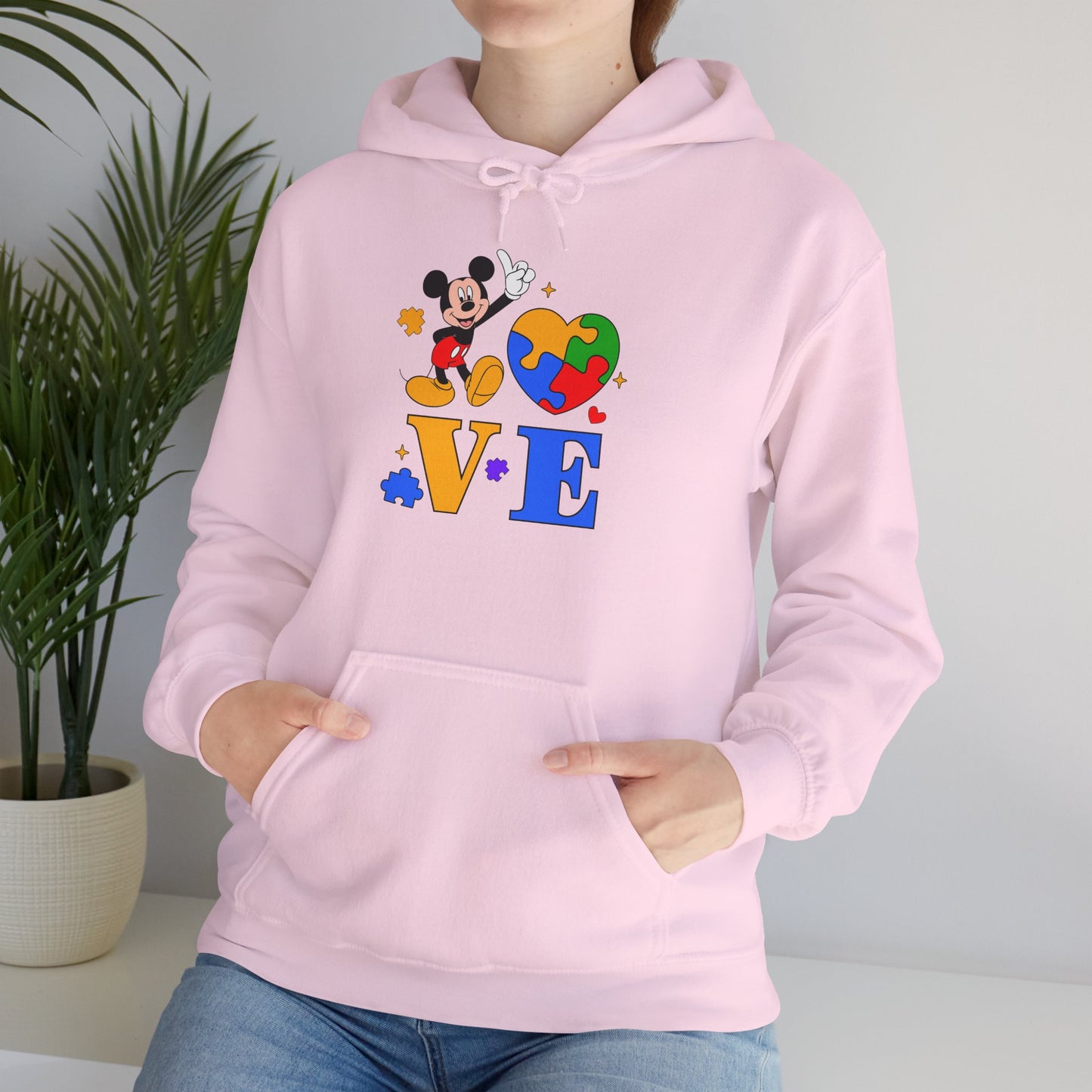Love Autism Puzzle Heart Hoodie — Mickey Mouse Autism Awareness Sweatshirt
