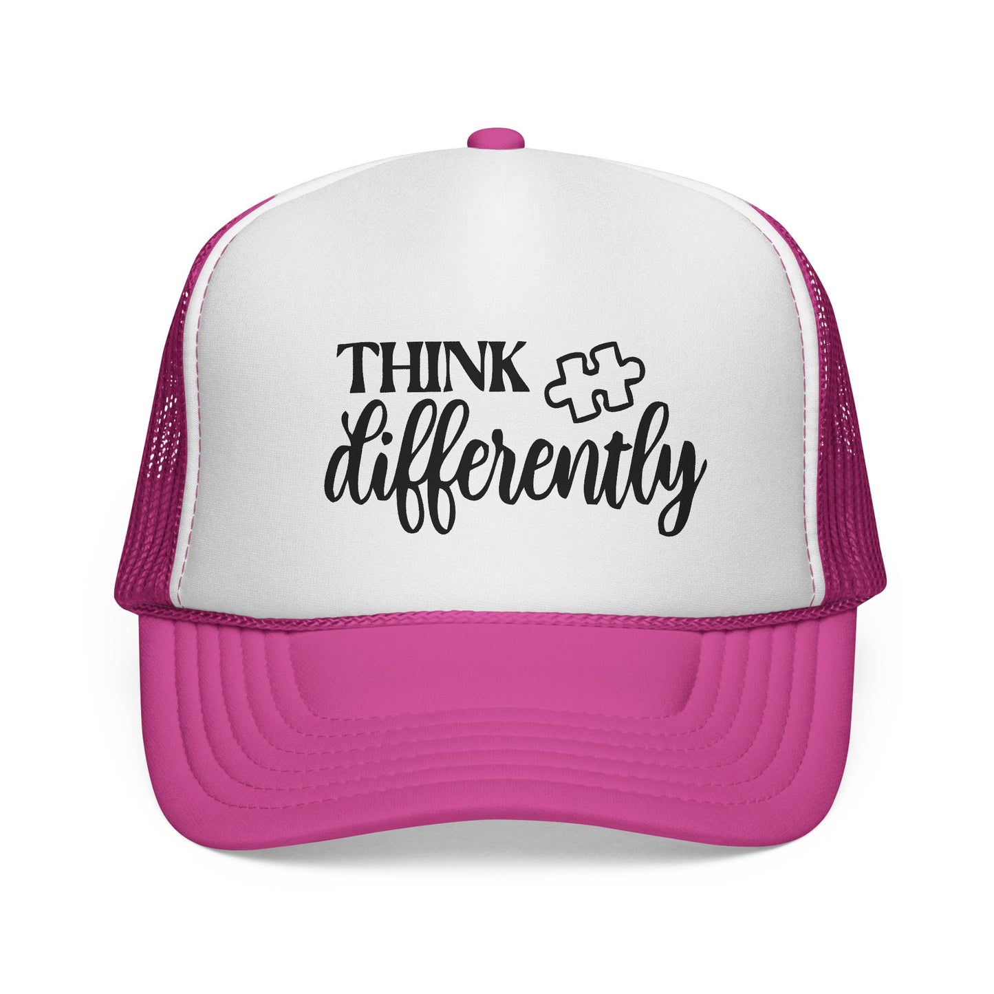 Think Differently Trucker Hat — Inspirational Puzzle Piece Cap