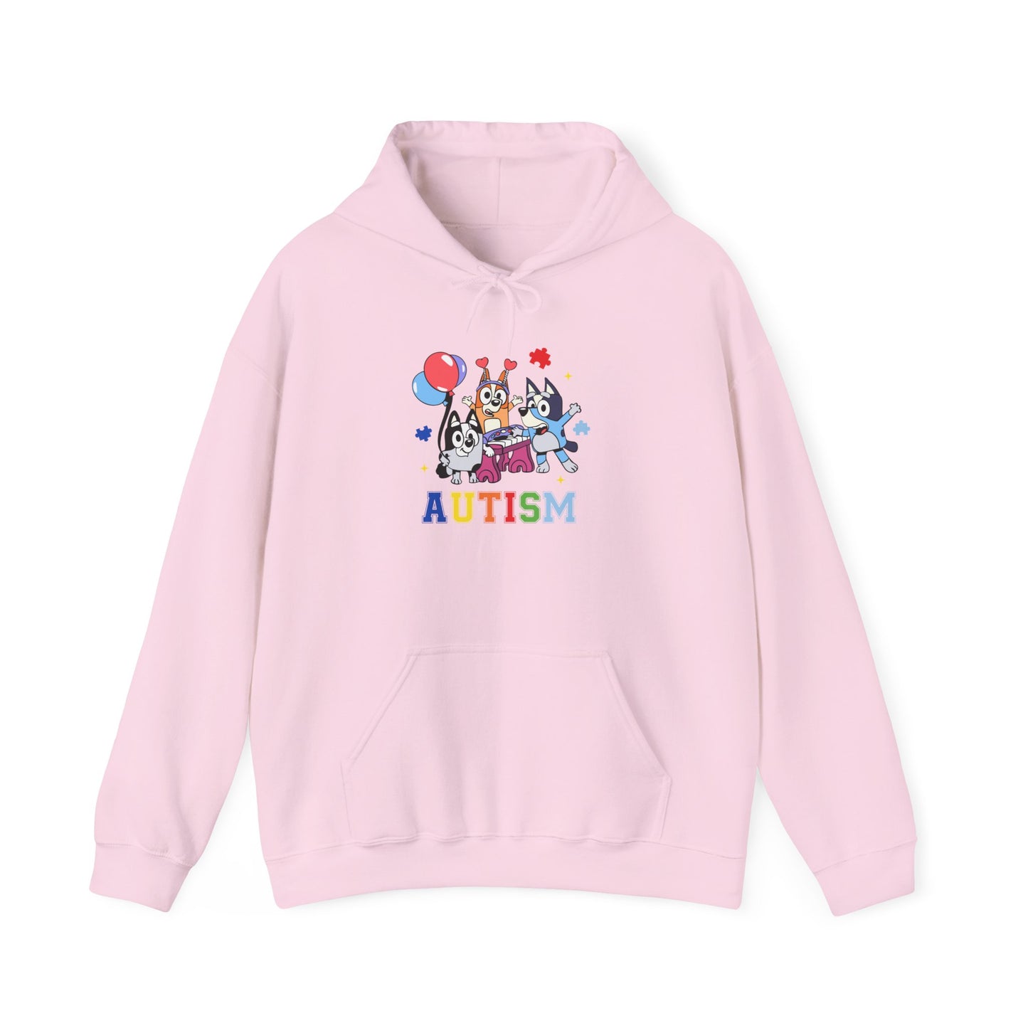 Autism Awareness Hoodie — Colorful Characters & 'AUTISM' Text