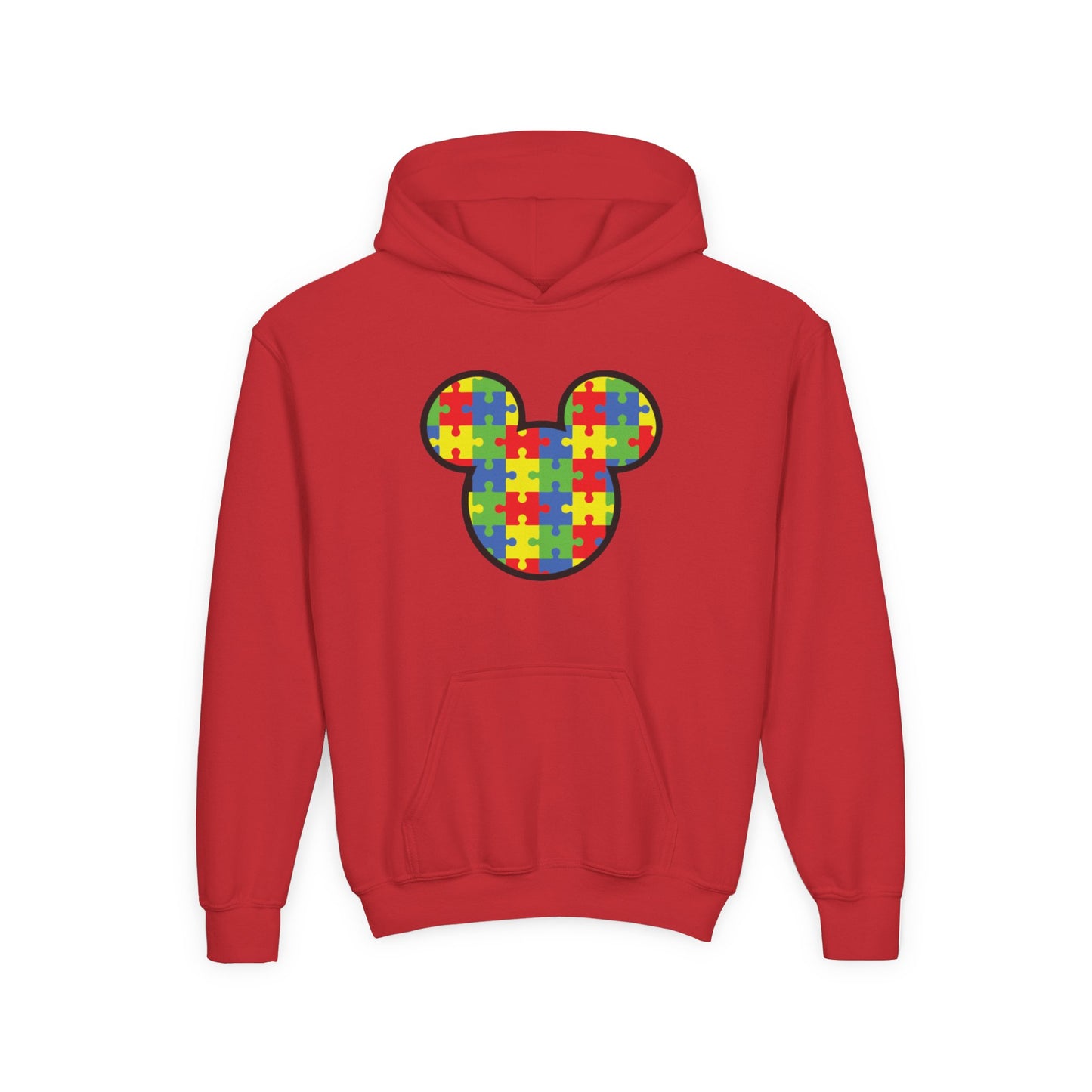 Colorful Puzzle Mickey Mouse Youth Hoodie - Perfect for Autism Awareness
