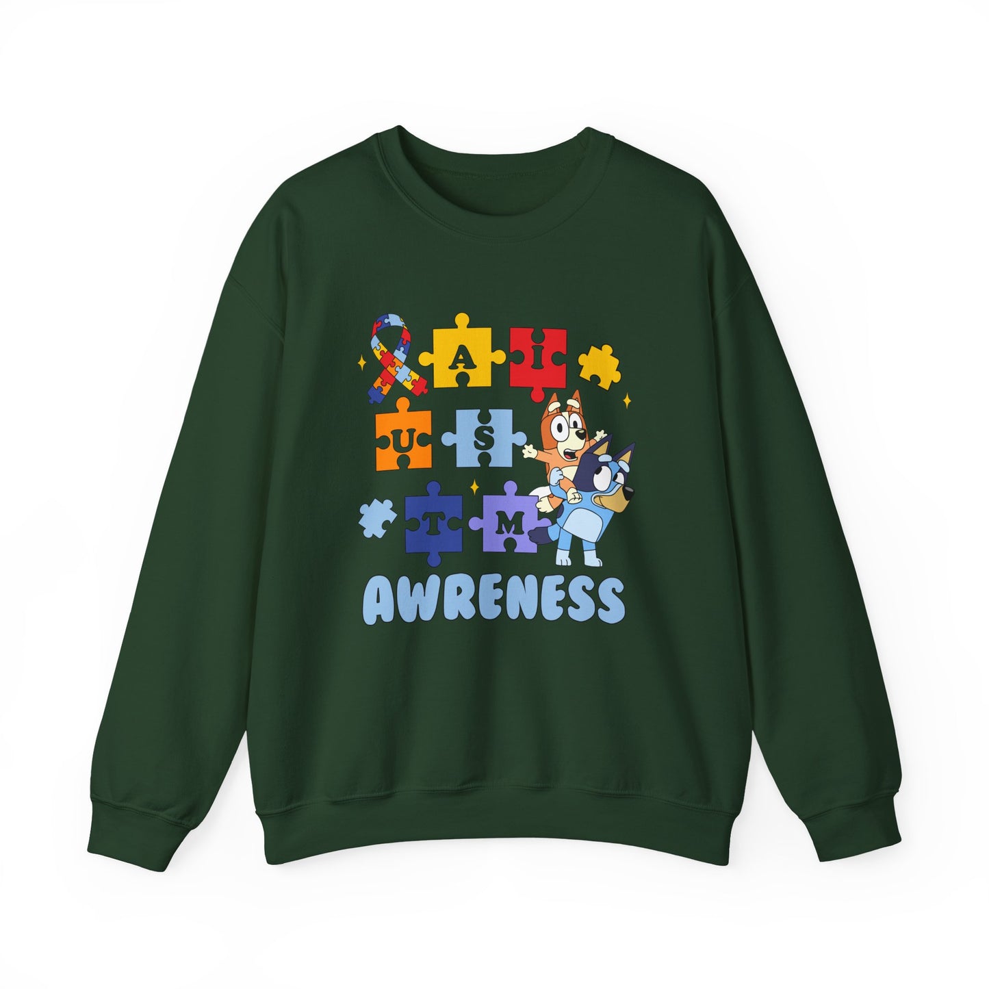 Autism Awareness Crewneck Sweatshirt — Puzzle Ribbon Support Design