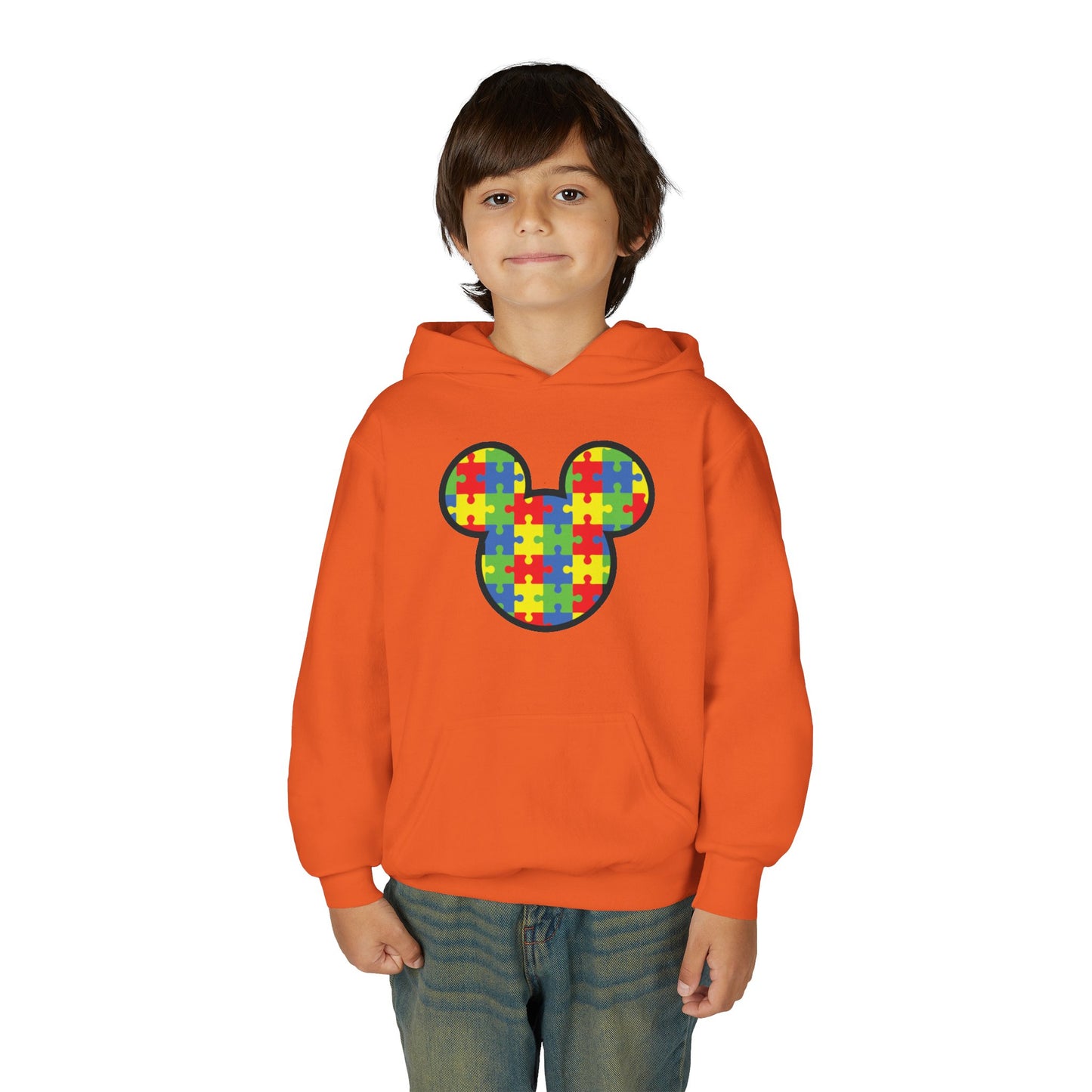 Colorful Puzzle Mickey Mouse Youth Hoodie - Perfect for Autism Awareness