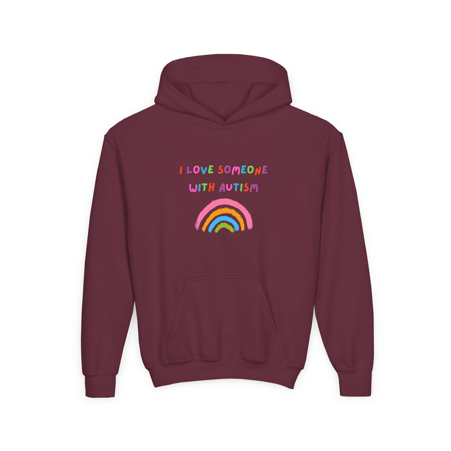 Youth Hoodie — "I Love Someone With Autism" Rainbow Support Sweatshirt