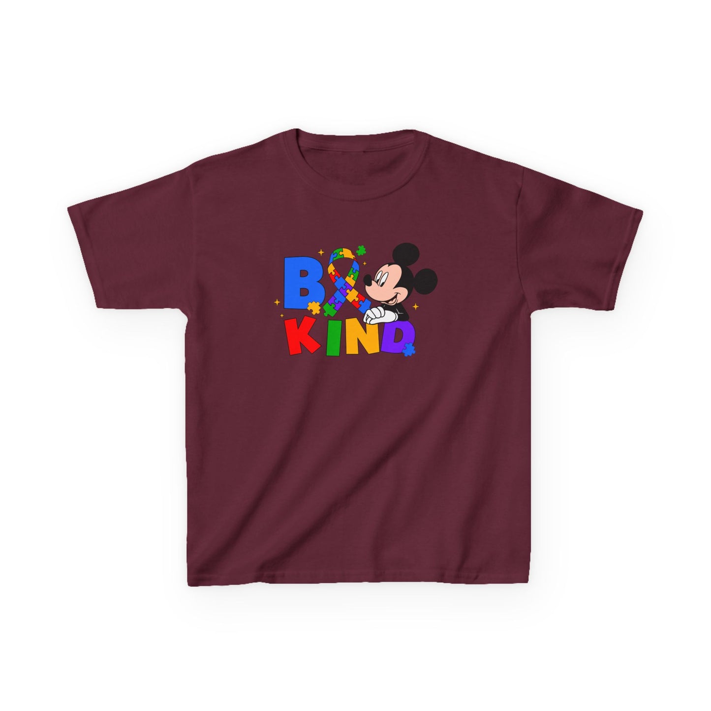 Kids Tee — "Be Kind" Rainbow Cartoon Character Graphic