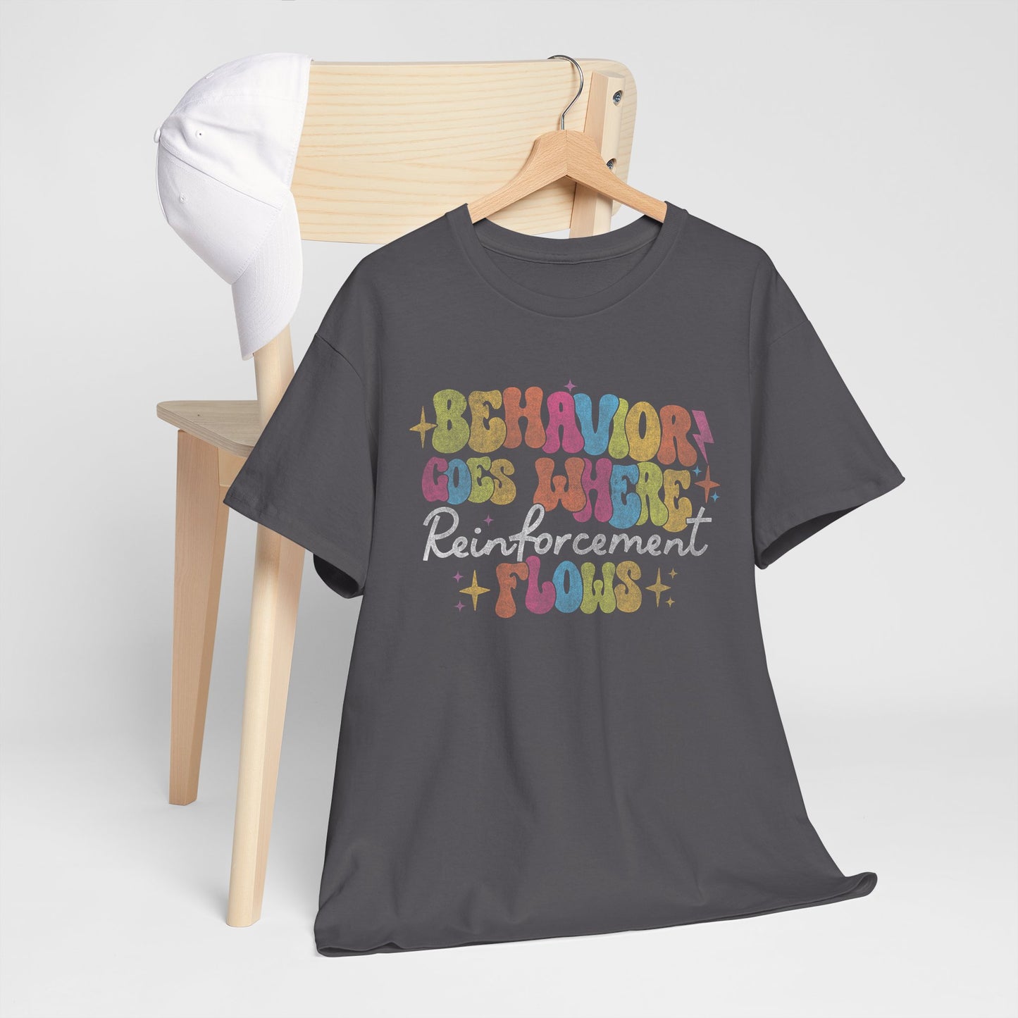 Behavior Codes Where? Reinforcement Flows T-Shirt — Retro Psychedelic Behavioral Therapist Tee