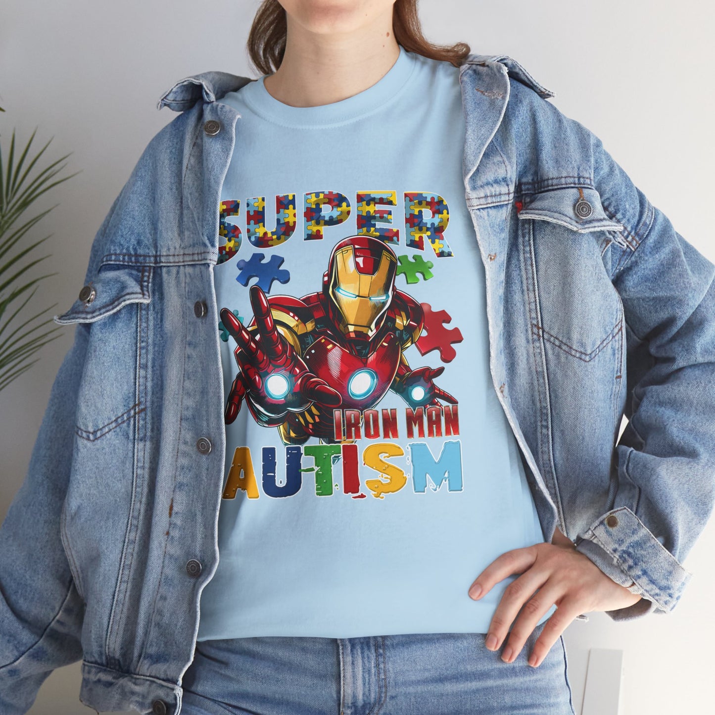 Autism Awareness Iron Man Tee — “Super Autism” Puzzle Piece Superhero Shirt