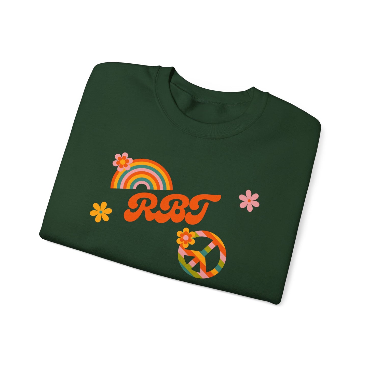 Retro Peace Rainbow Crewneck Sweatshirt — RBT Floral Groovy Design