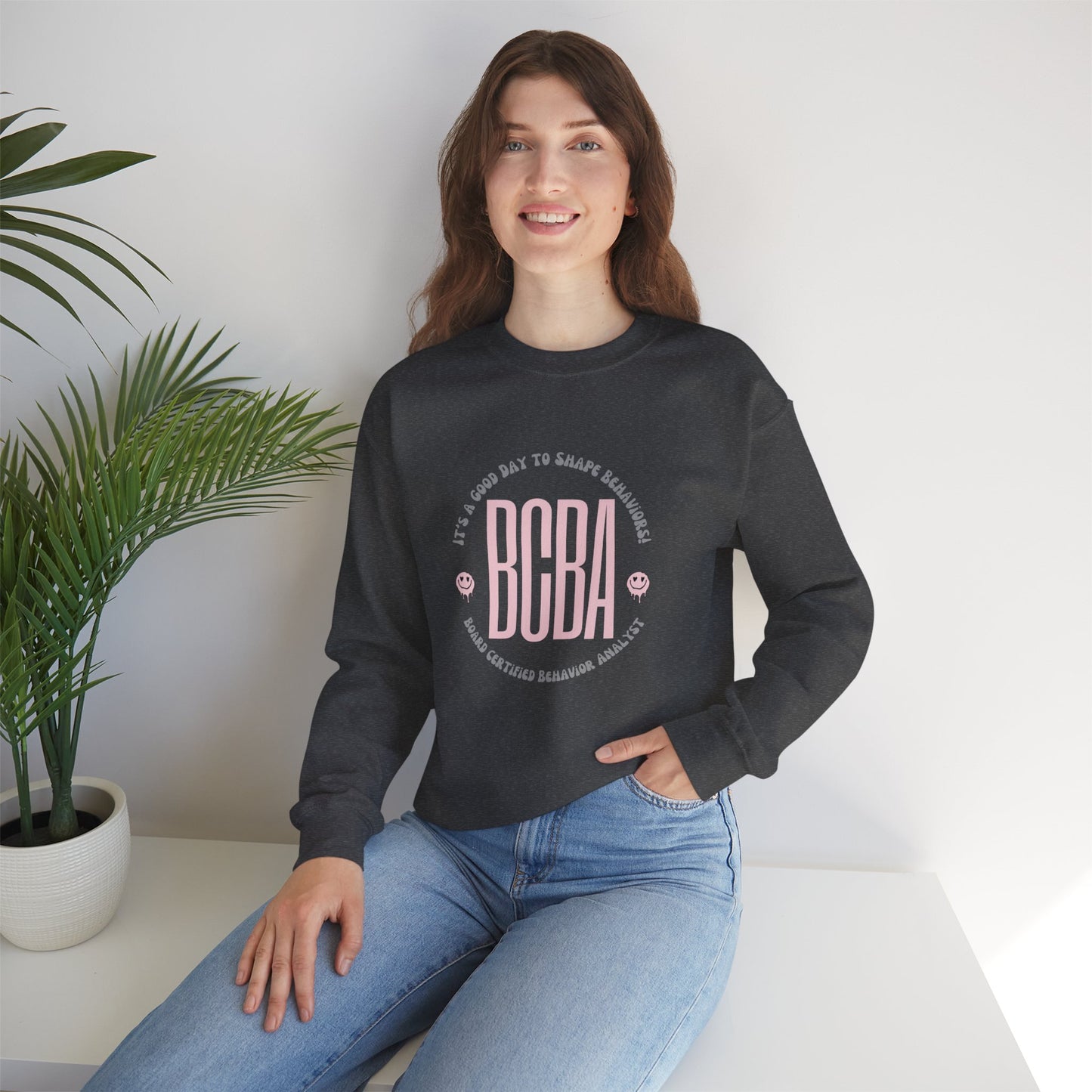 BCBA Crewneck Sweatshirt — ‘It’s a Good Day to Shape Behaviors’ Pink Logo