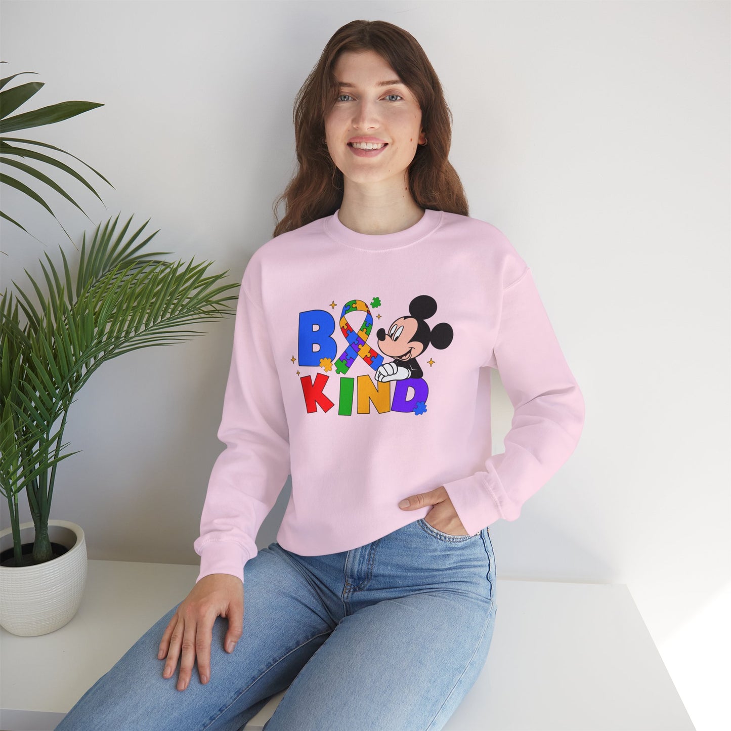 Be Kind Crewneck Sweatshirt - Colorful Awareness Ribbon Design