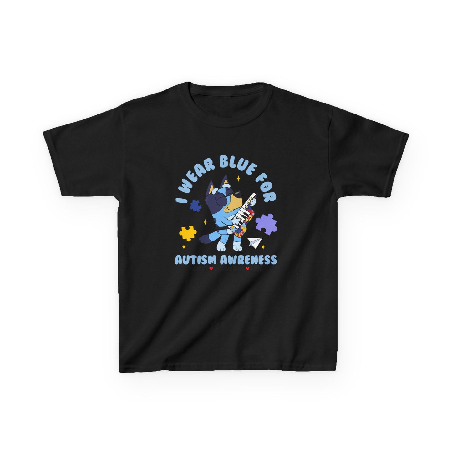 Kids Tee — 'I Wear Blue for Autism Awareness' Cute Puzzle-Heart Design