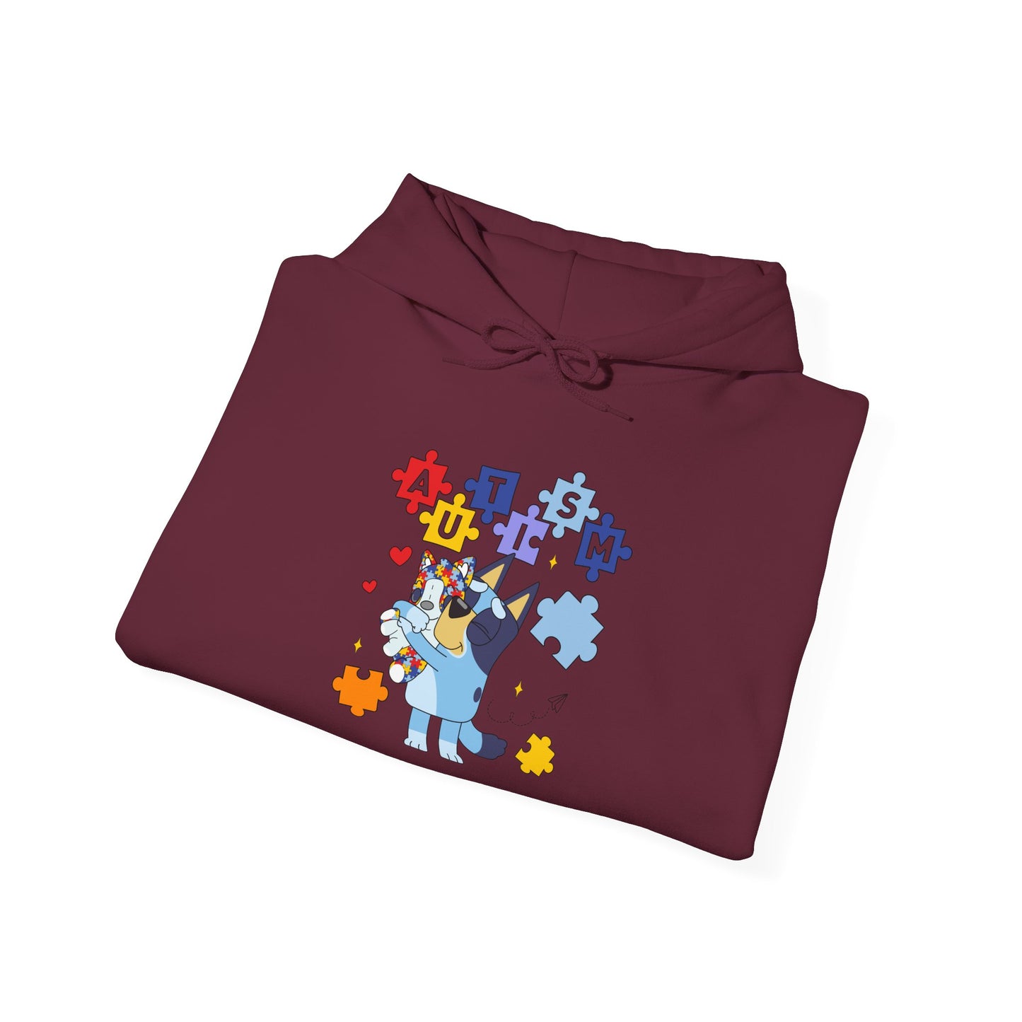 Autism Awareness Puzzle Bluey Hoodie – ’Autism’ Colorful Puzzle Piece Design