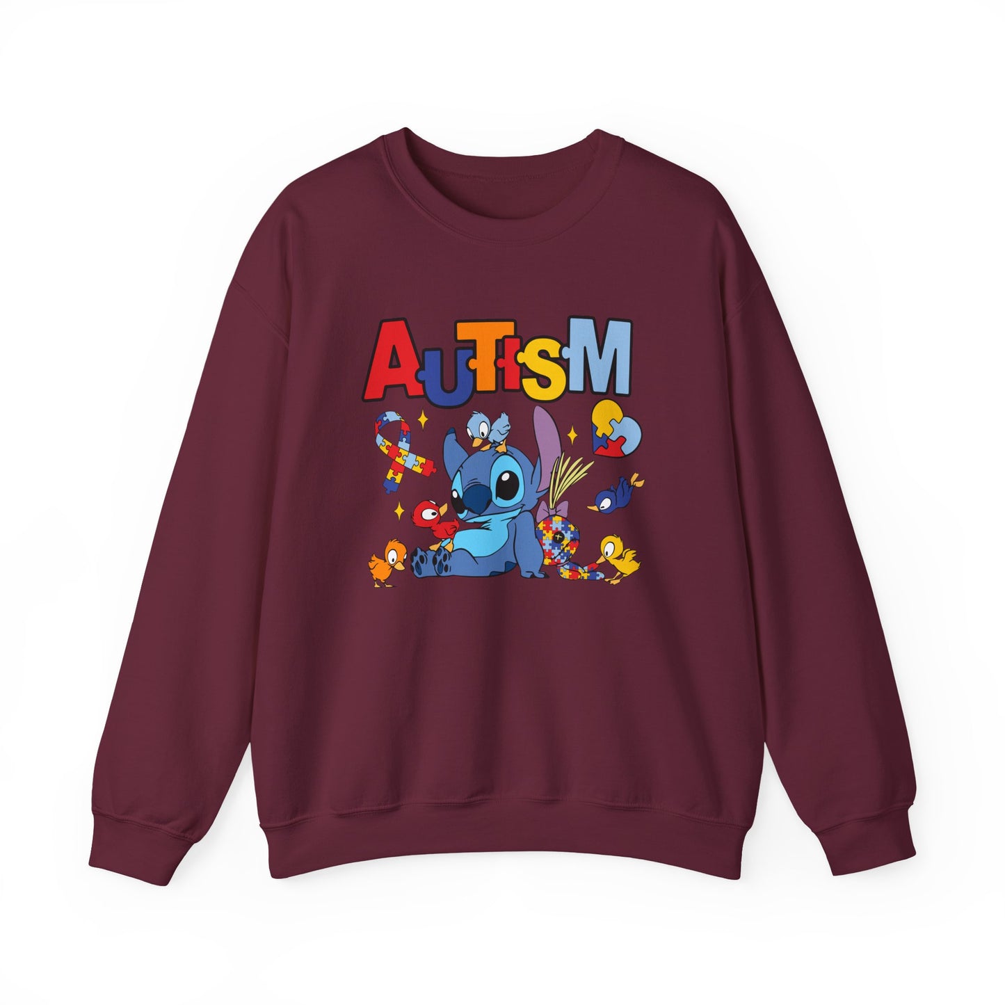 Autism Awareness Crewneck Sweatshirt — Colorful Puzzle Ribbon Stitch-Inspired Design