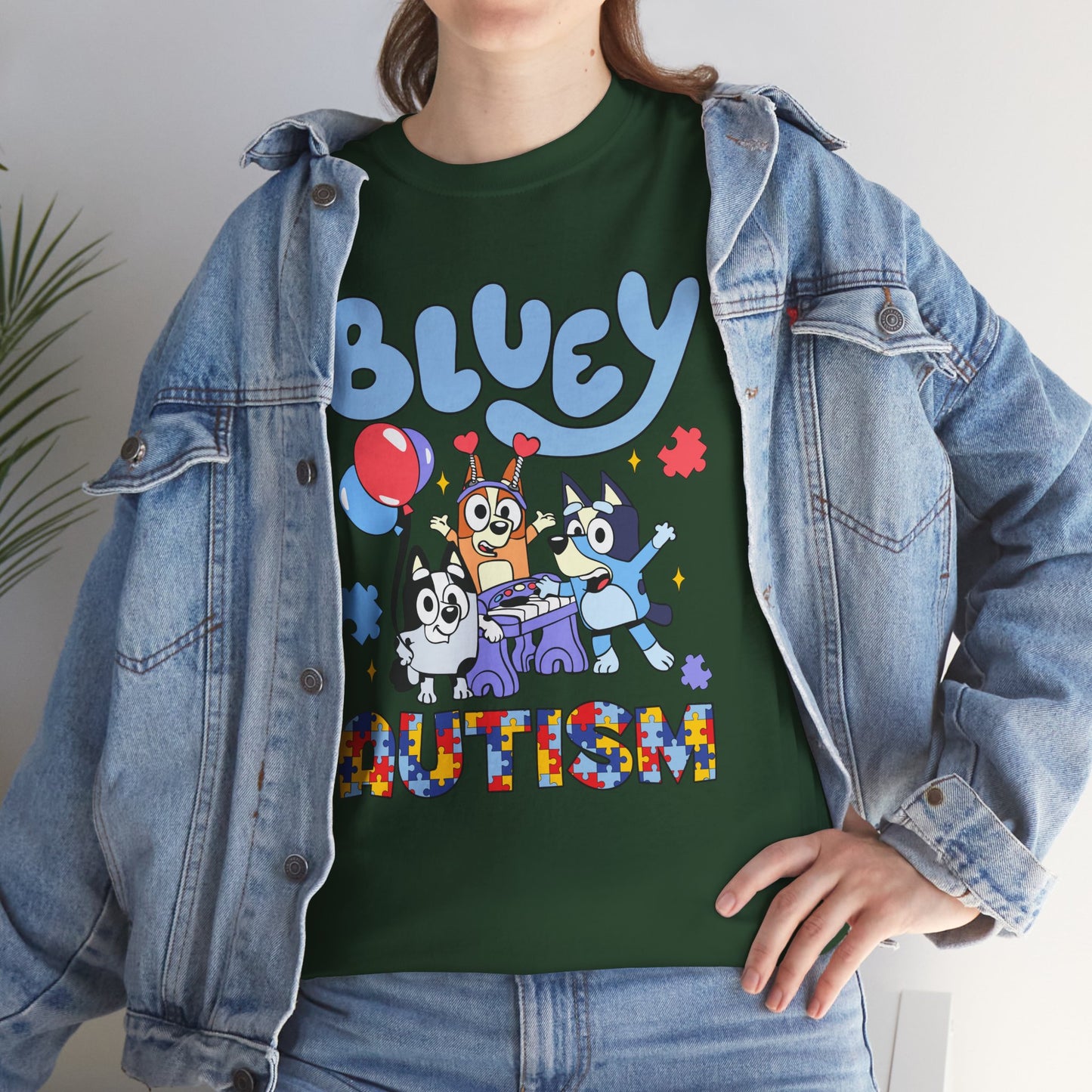 Bluey Autism Puzzle-Pattern T-Shirt
