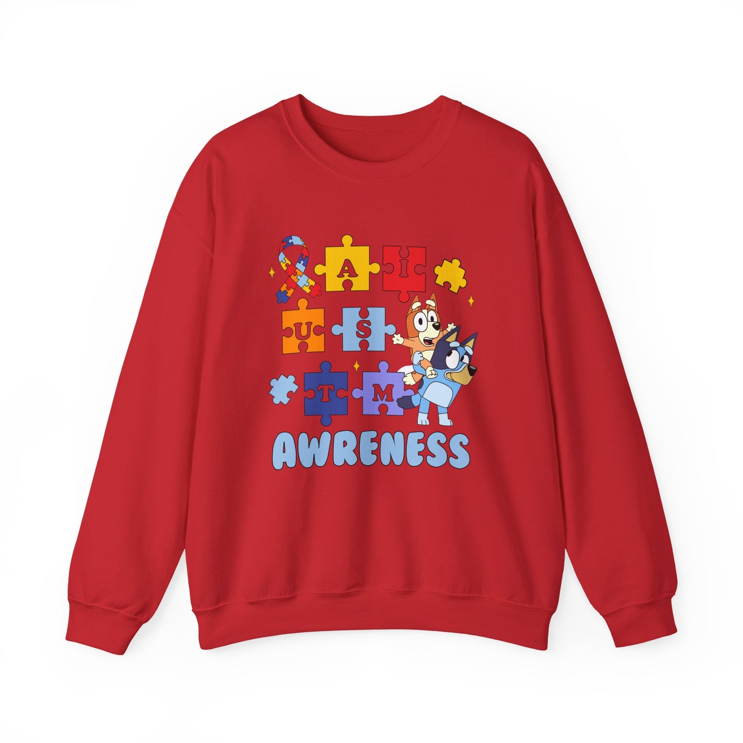 Autism Awareness Crewneck Sweatshirt — Puzzle Ribbon Support Design