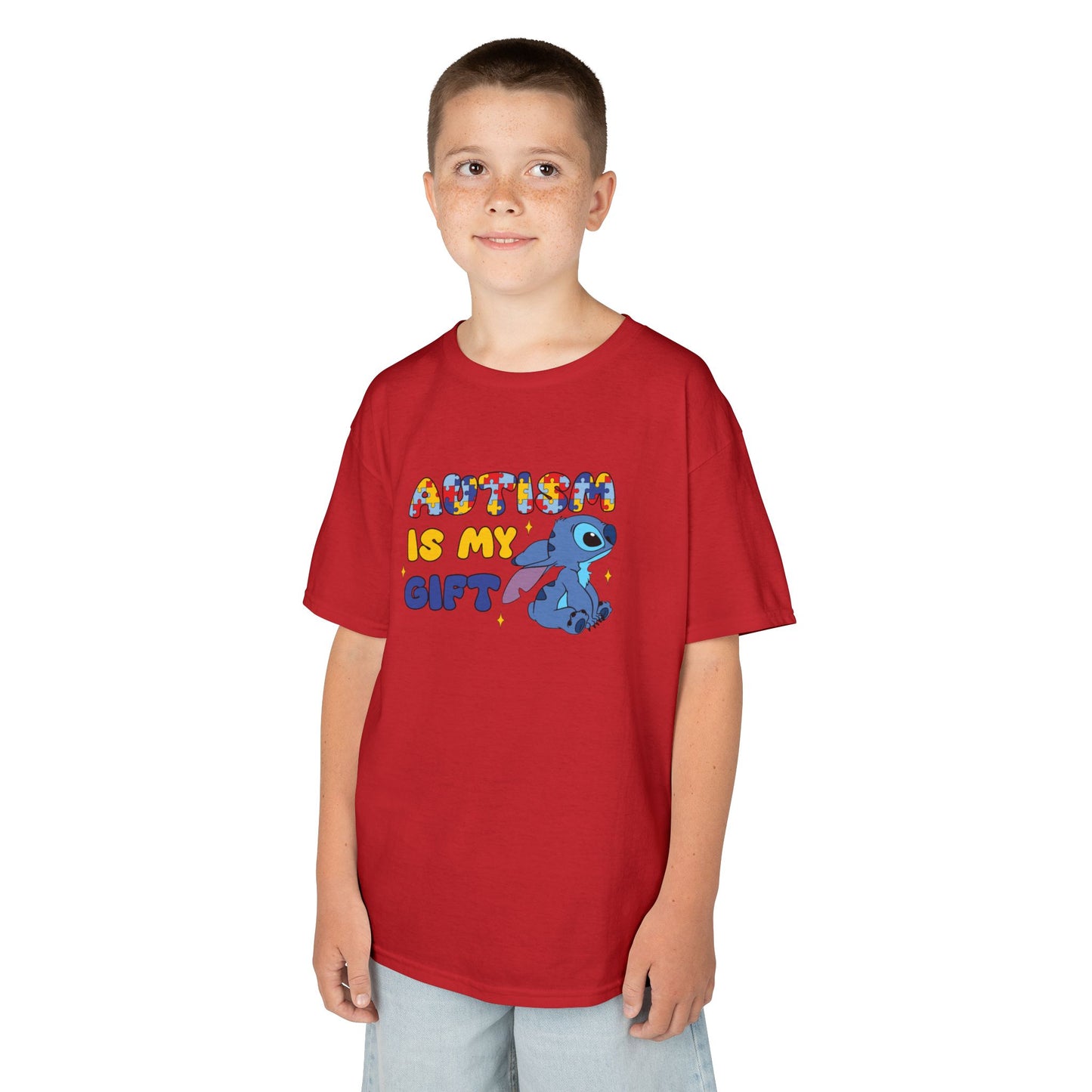 Kids T-Shirt — "Autism Is My Gift" Colorful Puzzle Heart Design