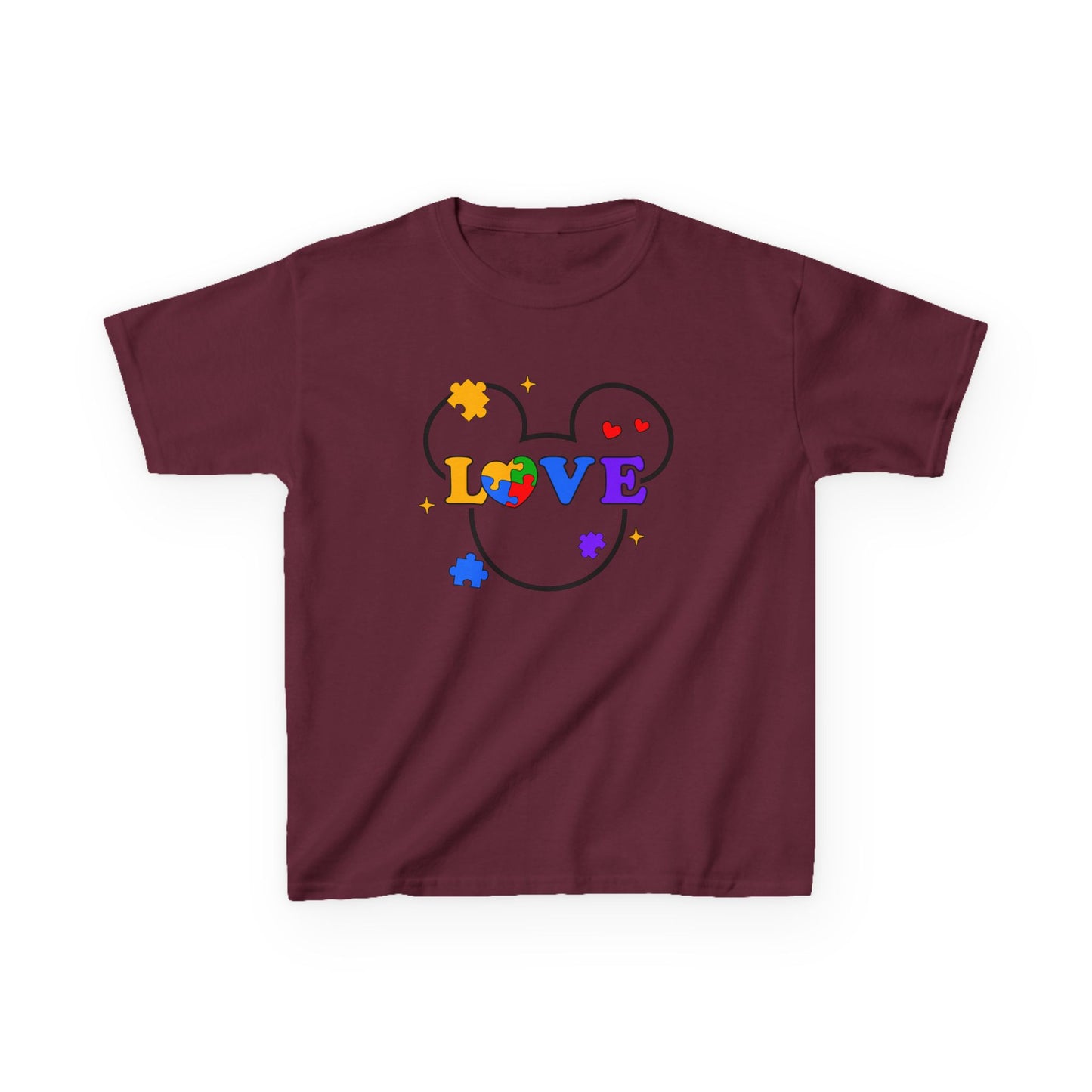 Kids Tee — Colorful Puzzle Heart "LOVE" Autism Awareness Shirt