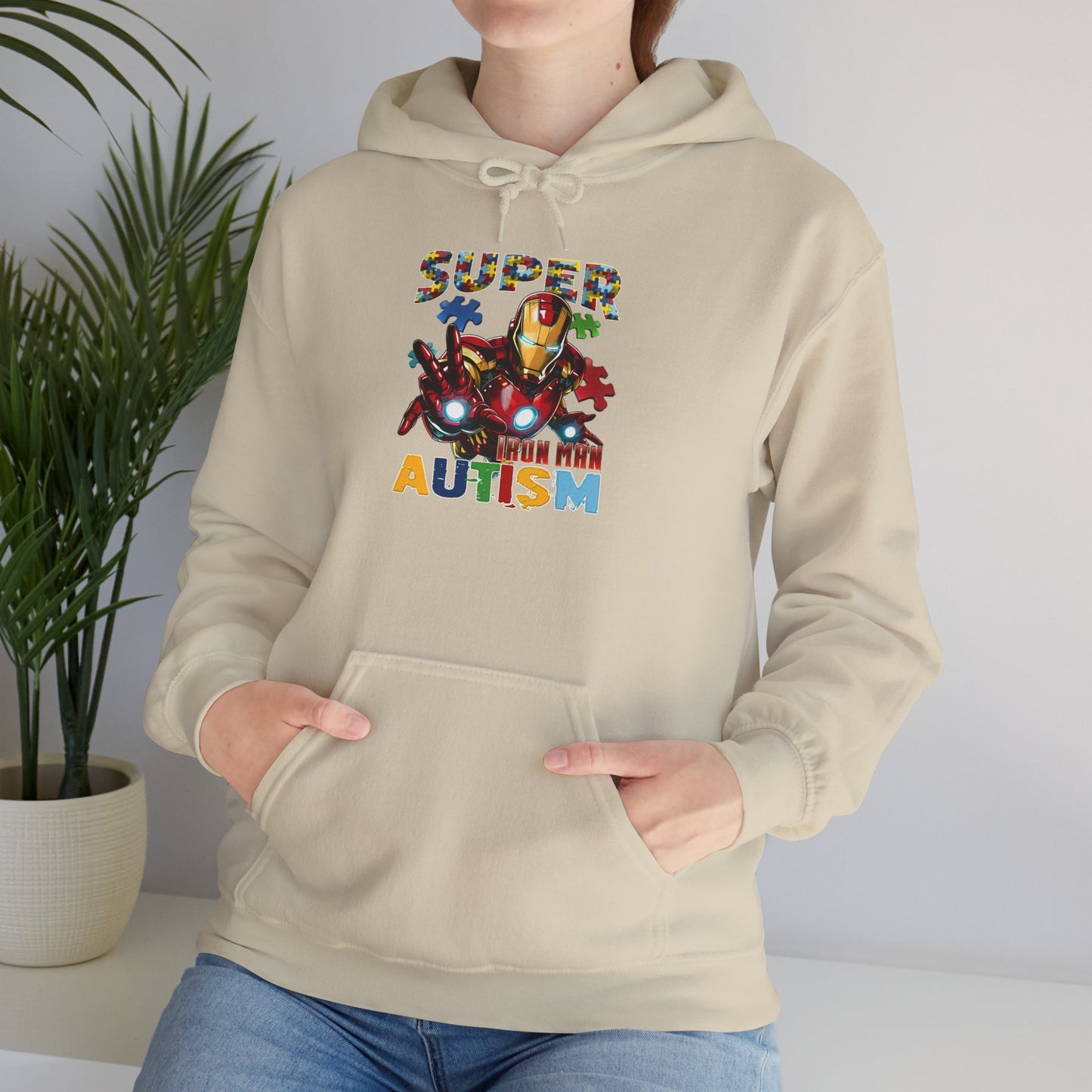 Autism Awareness Hoodie — "Super Mom with Autism" Colorful Puzzle Design