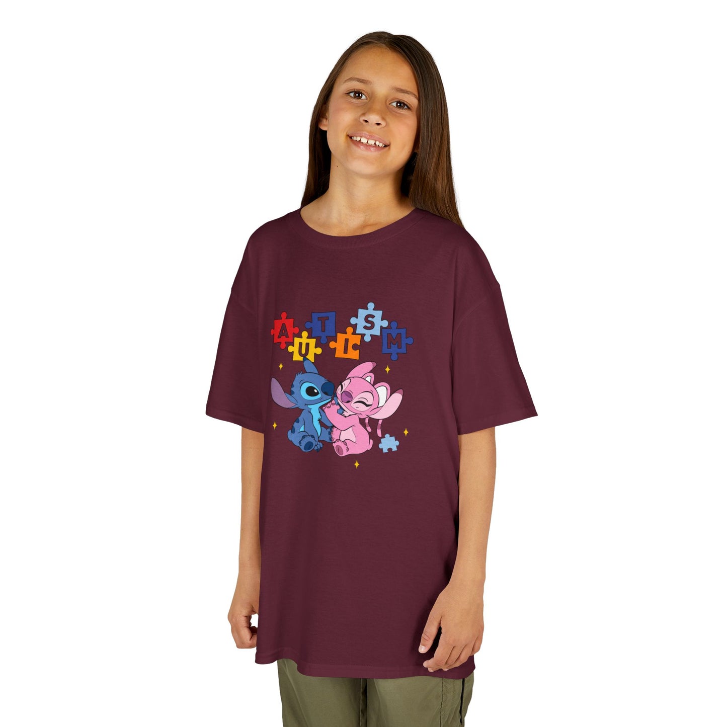 Kids Tee — Cute Stitch & Angel Heart Puzzle Design