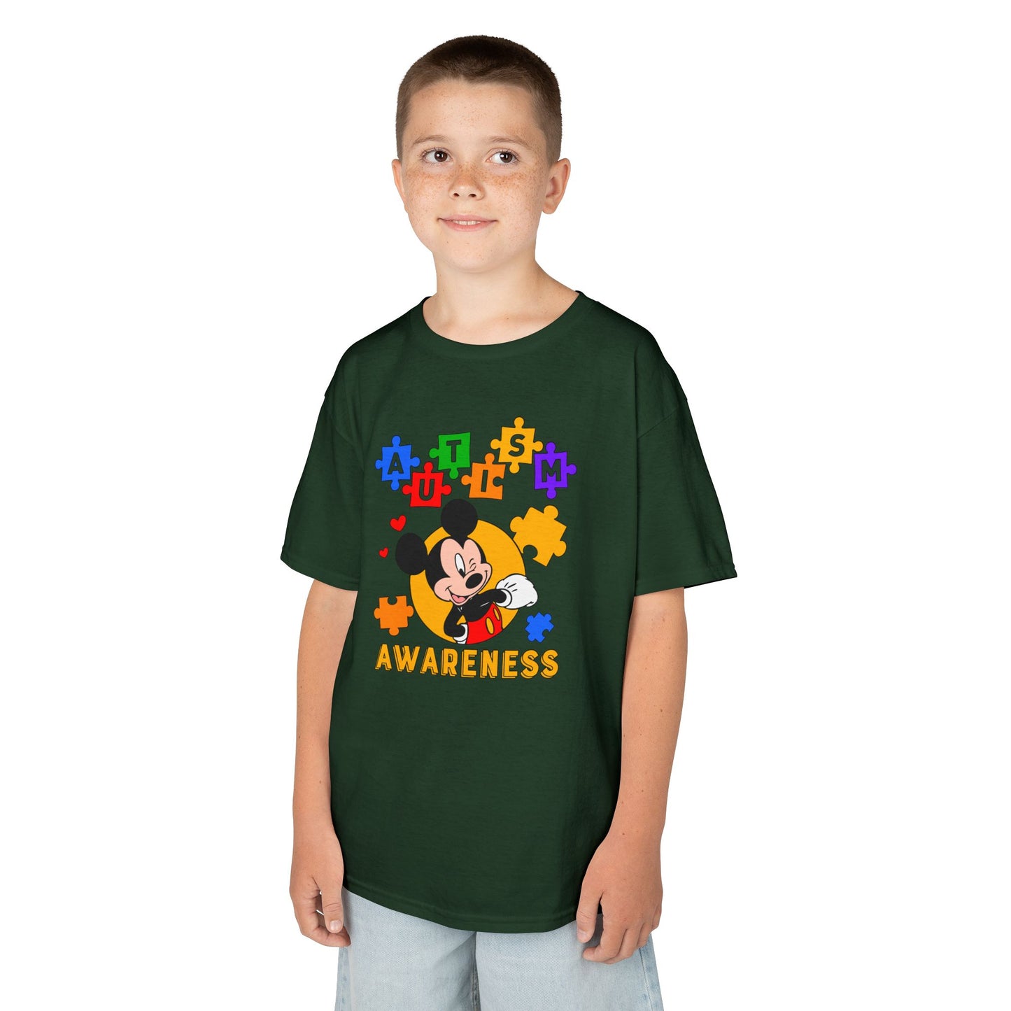 Autism Awareness Kids Tee — Colorful Puzzle Heart Design