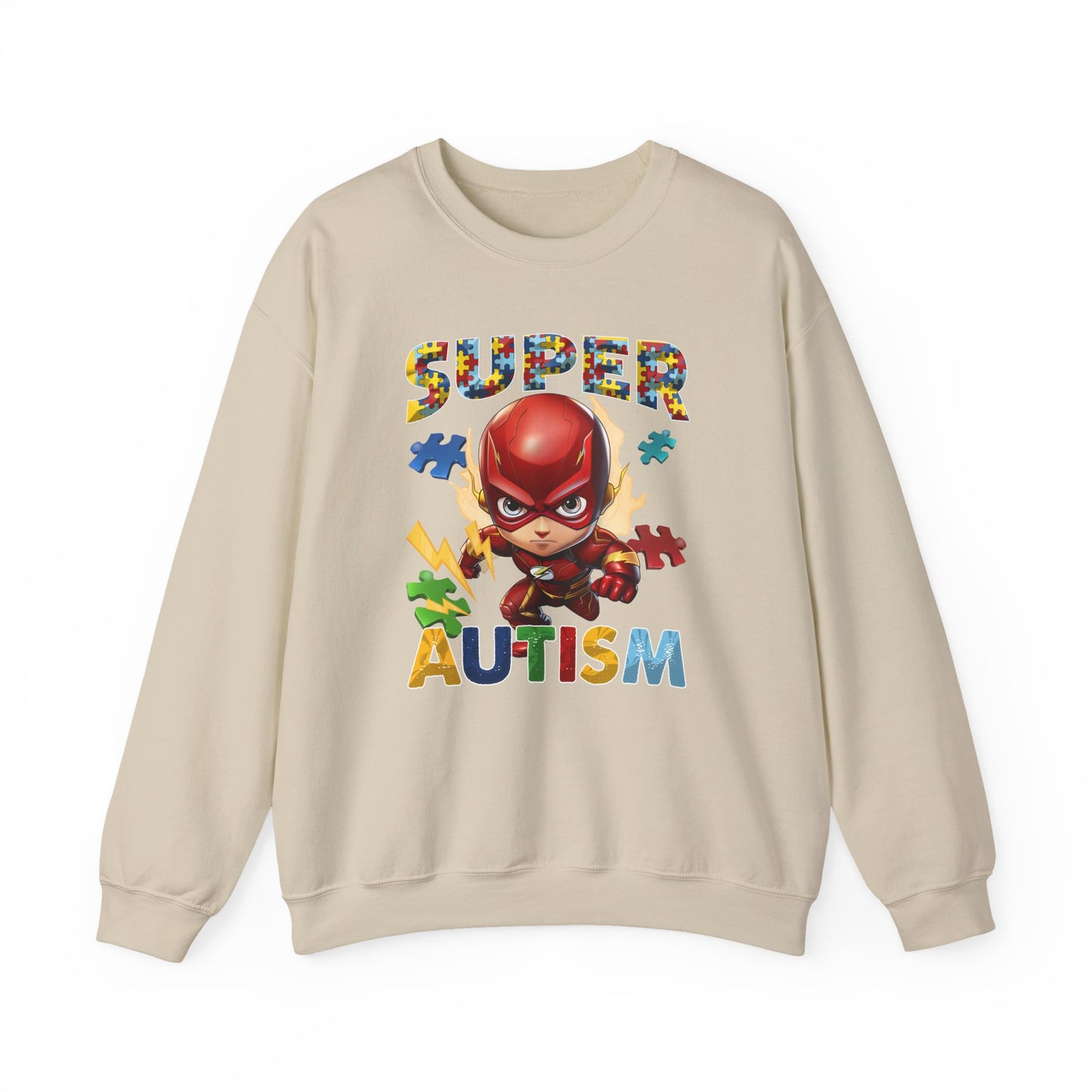 Autism Superhero Sweatshirt — Colorful Puzzle Piece Awareness Crewneck