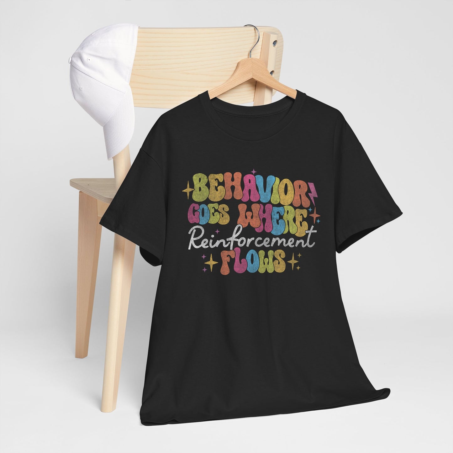 Behavior Codes Where? Reinforcement Flows T-Shirt — Retro Psychedelic Behavioral Therapist Tee