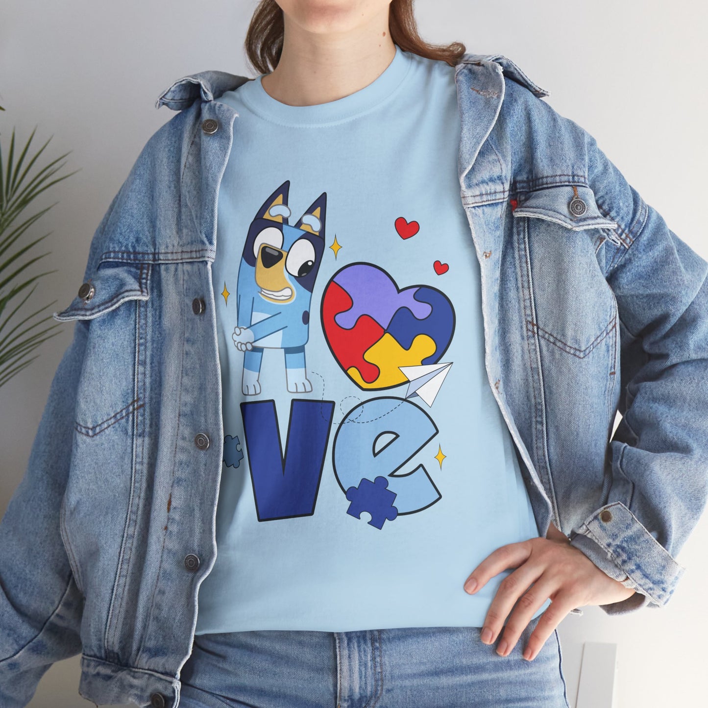Autism Awareness Love Tee - Puzzle Heart & Cartoon Character T-Shirt
