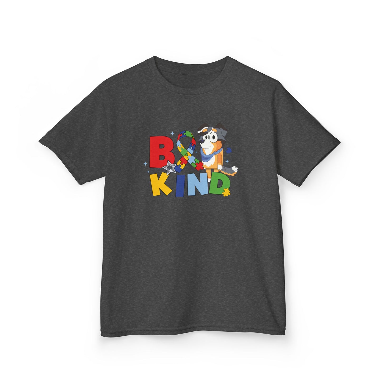 Kids Tee — "Be Kind" Colorful Autism Awareness Ribbon Design