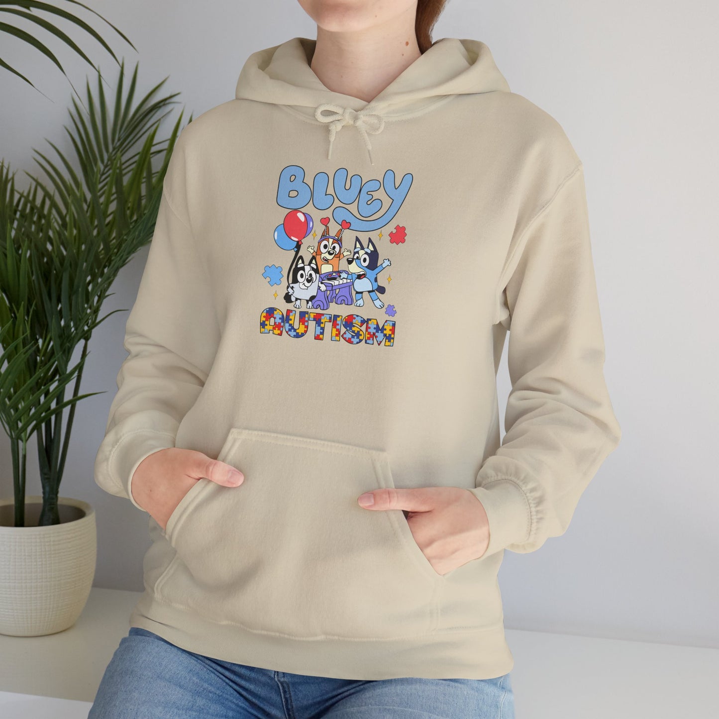 Autism Awareness Hoodie — 'Bluey for Autism' Cartoon Support Pullover