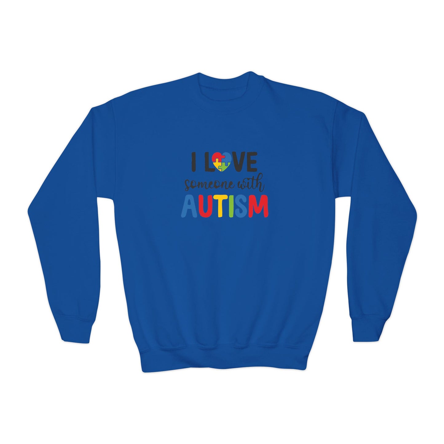 Autism Awareness Youth Crewneck Sweatshirt - I Love Someone with Autism