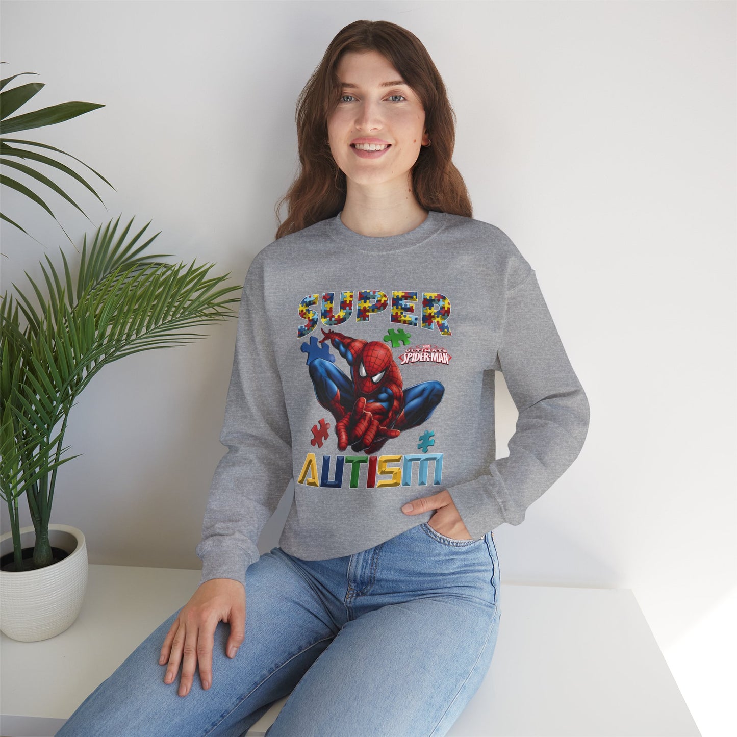 Autism Awareness Sweatshirt — "Super Autism" Puzzle-Logo Crewneck