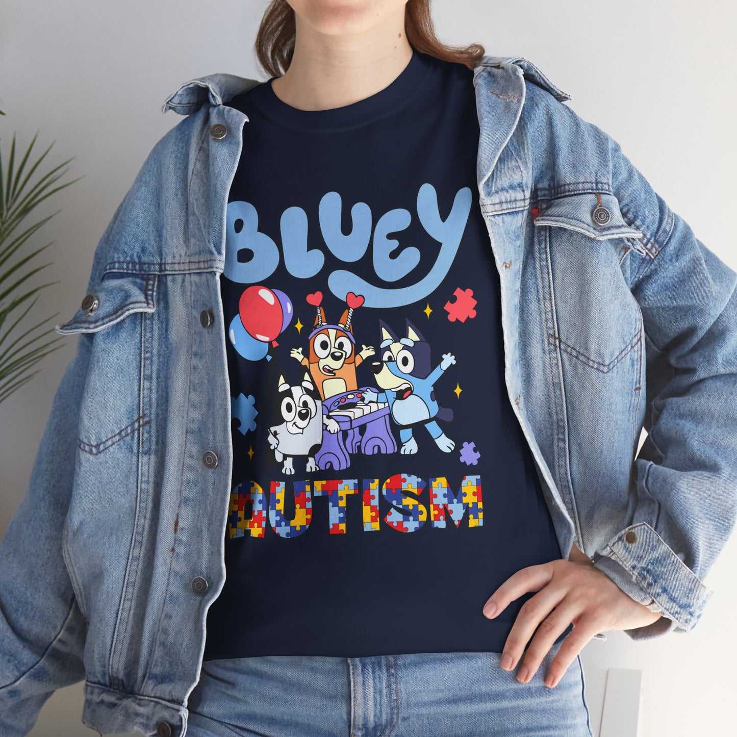 Bluey Autism Puzzle-Pattern T-Shirt