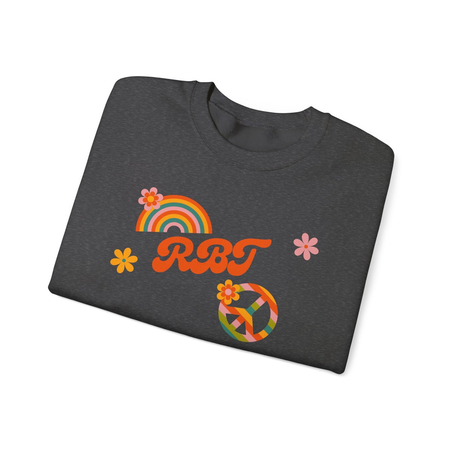 Retro Peace Rainbow Crewneck Sweatshirt — RBT Floral Groovy Design