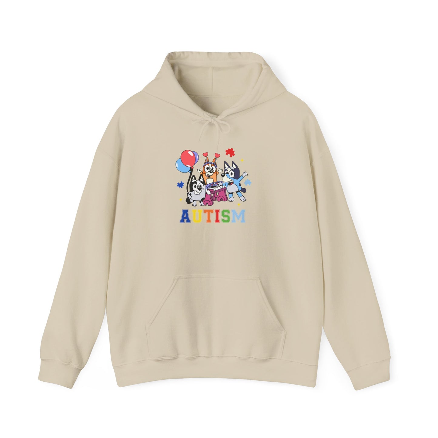 Autism Awareness Hoodie — Colorful Characters & 'AUTISM' Text