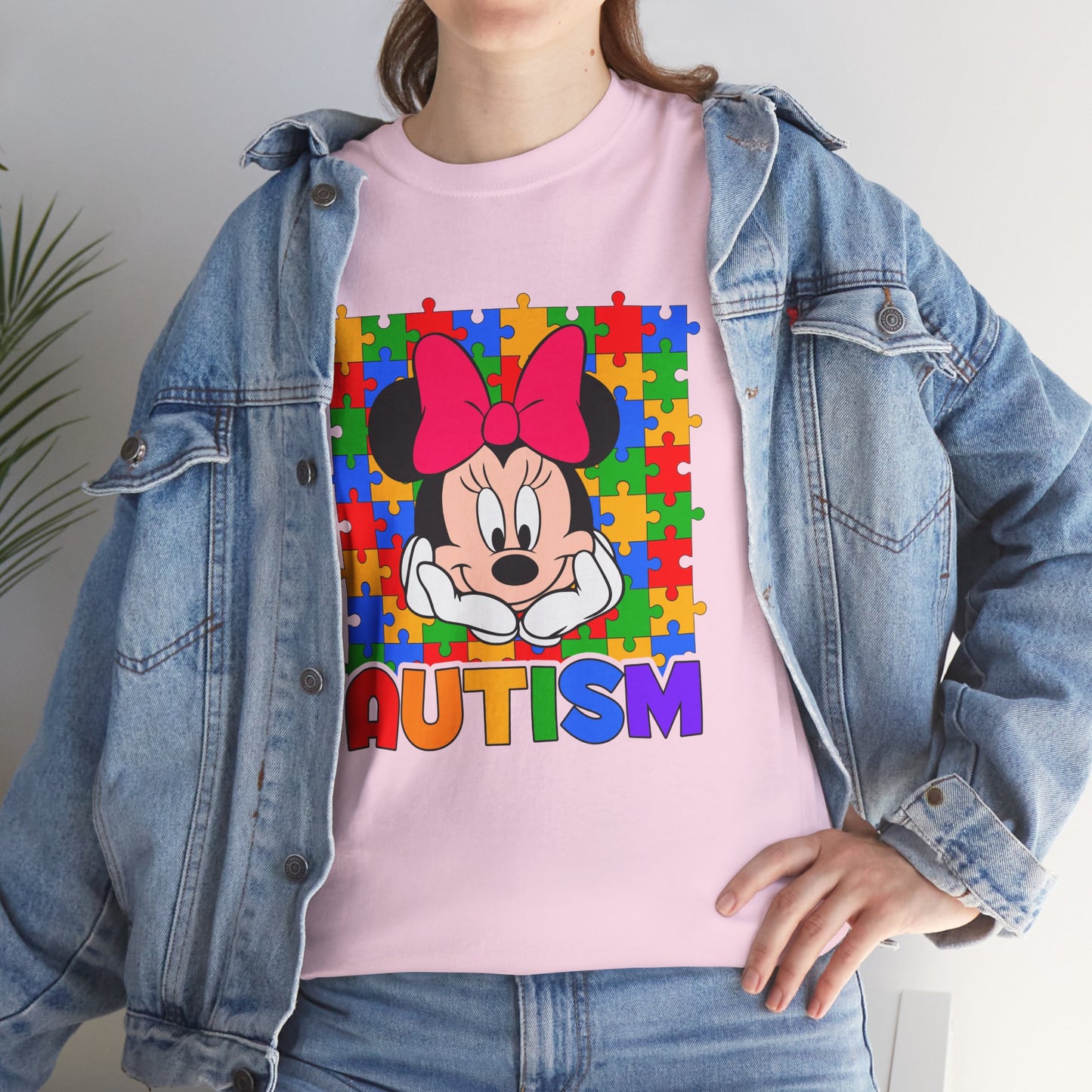 Autism Awareness T-Shirt — Colorful Puzzle Heart Minnie Design