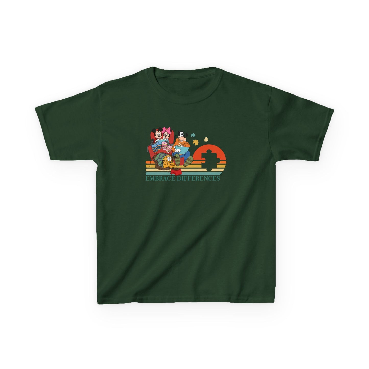 Kids Tee — Colorful Retro Animal Parade "I Embrace Differences"